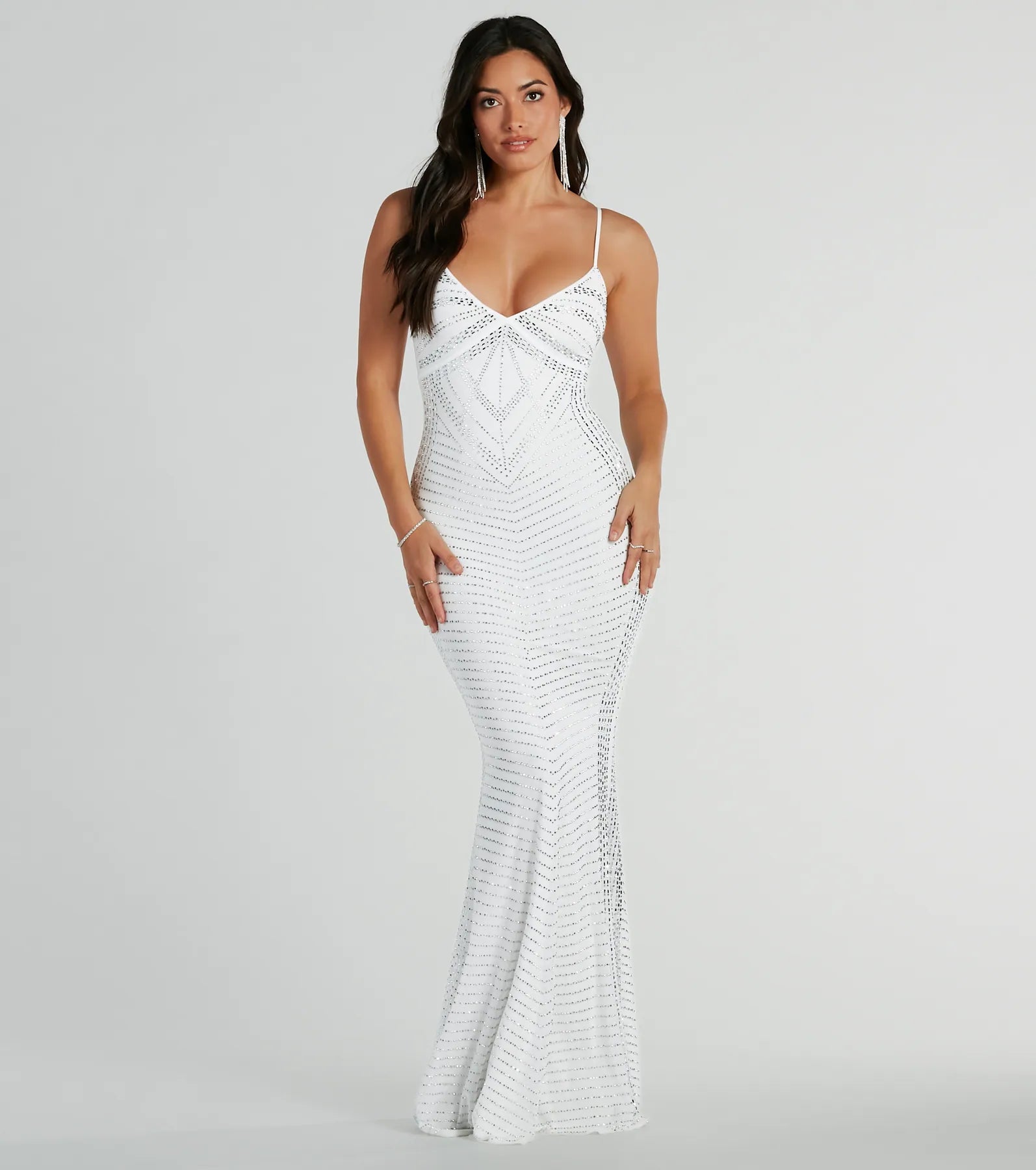 Premium Leni V-Neck Mermaid Rhinestone Evening Gown