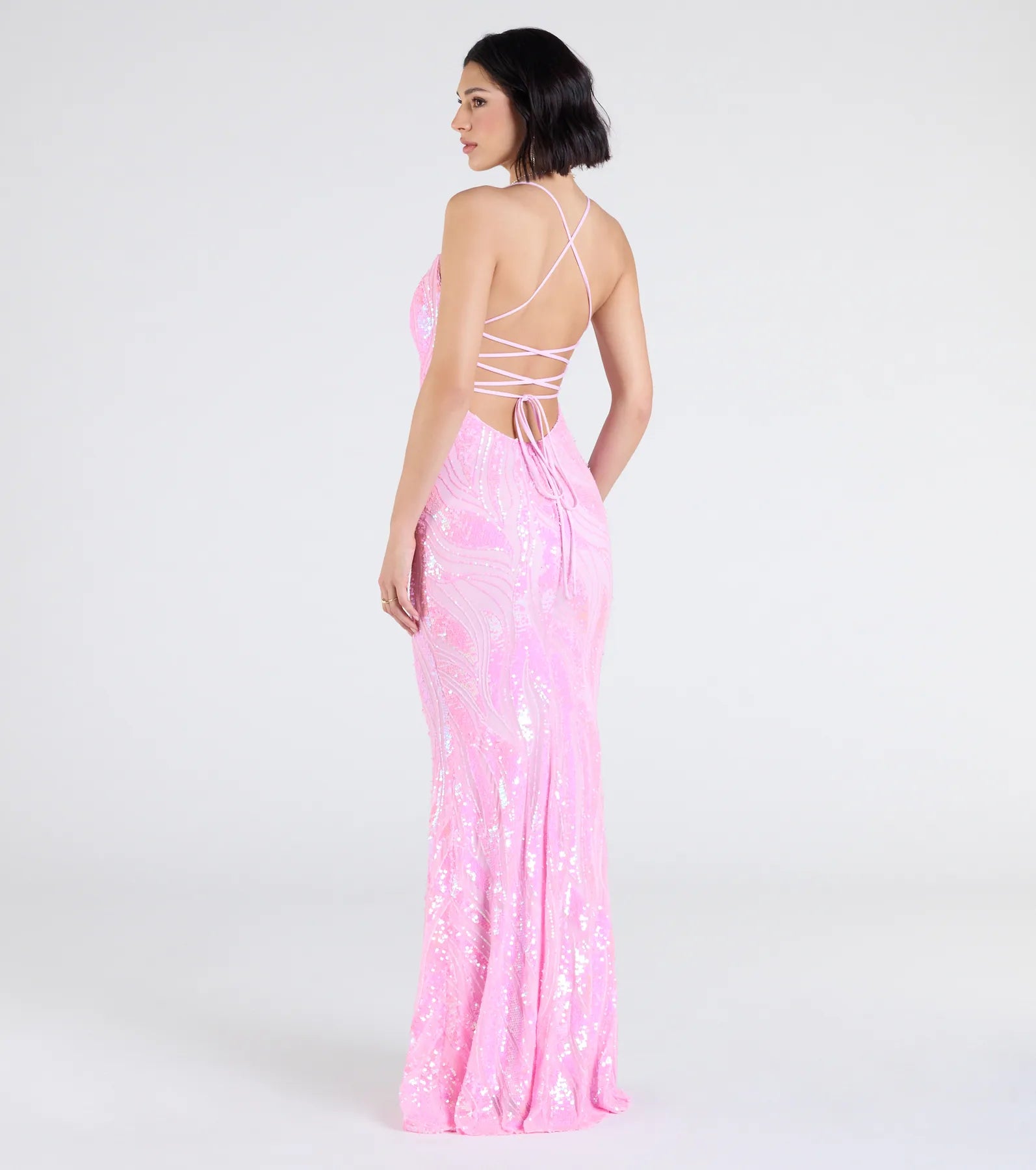 Acacia Ultimate Iridescent Sequin Lace-Up Formal Gown