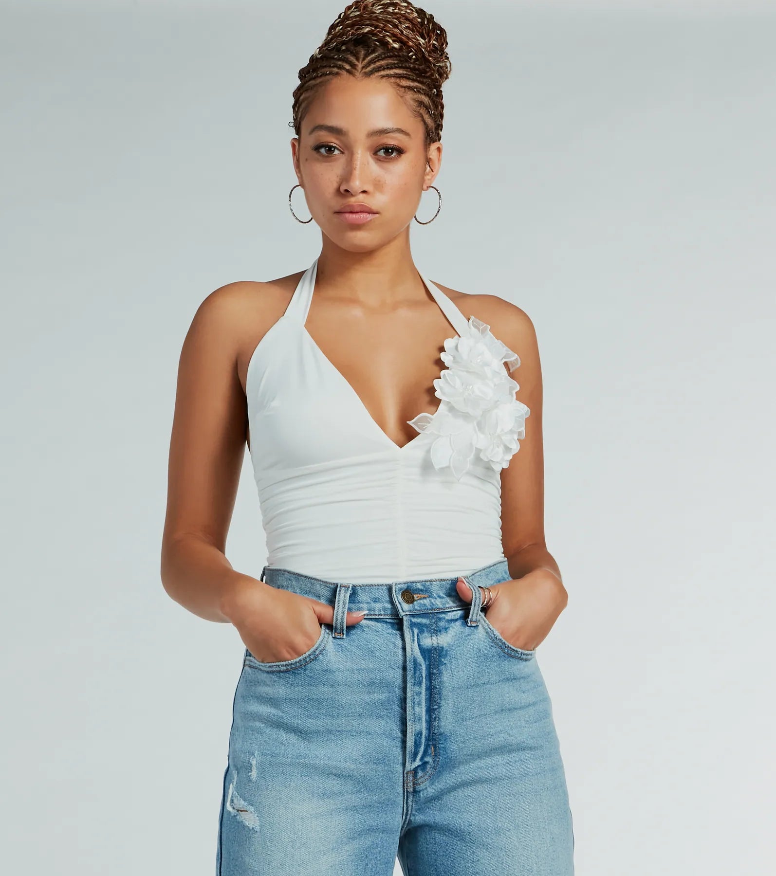 Premium Floral Applique Halter Bodysuit - Ultimate Party Essential