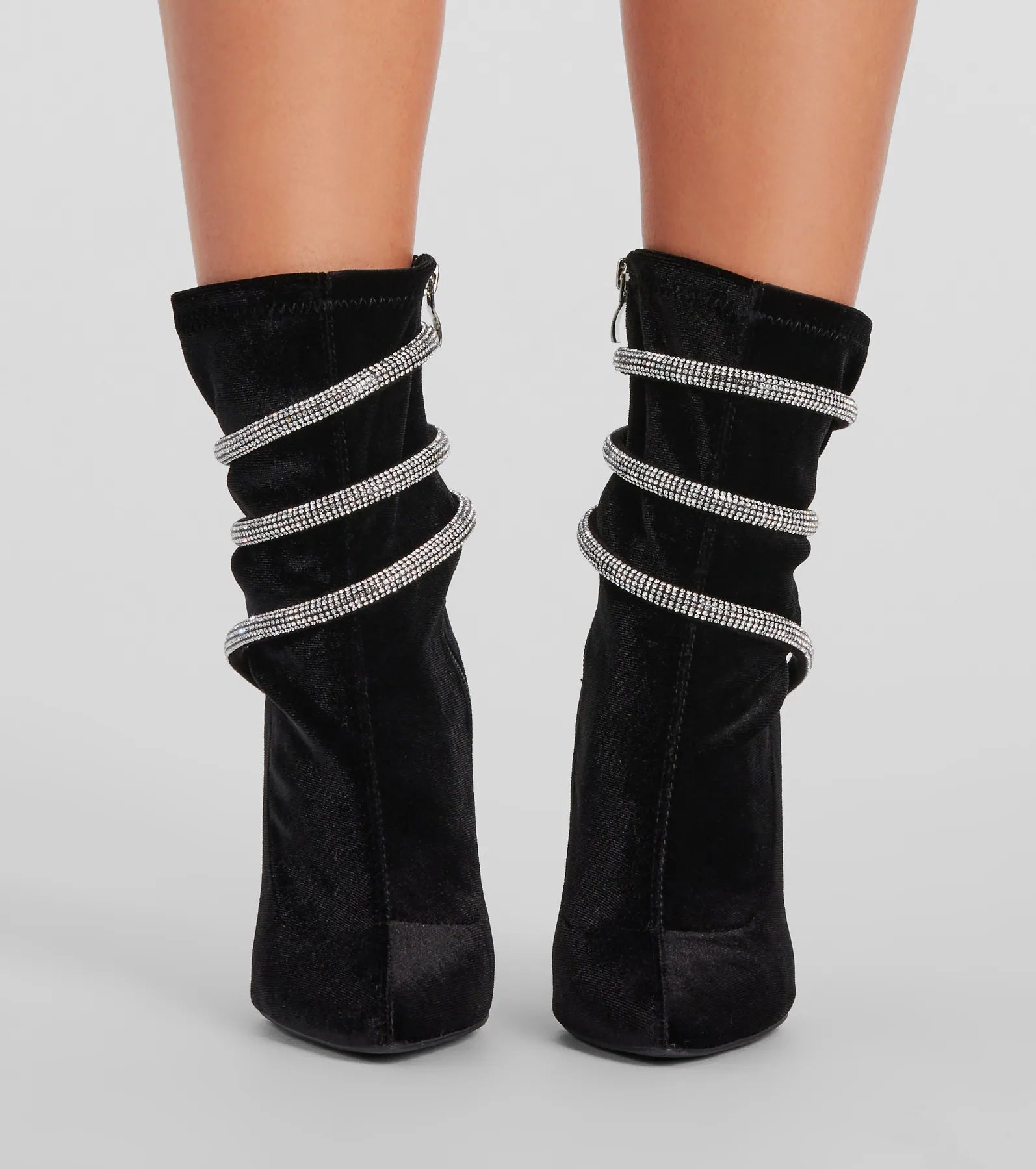 Ultimate Glam Rhinestone Spiral Strap Stiletto Booties