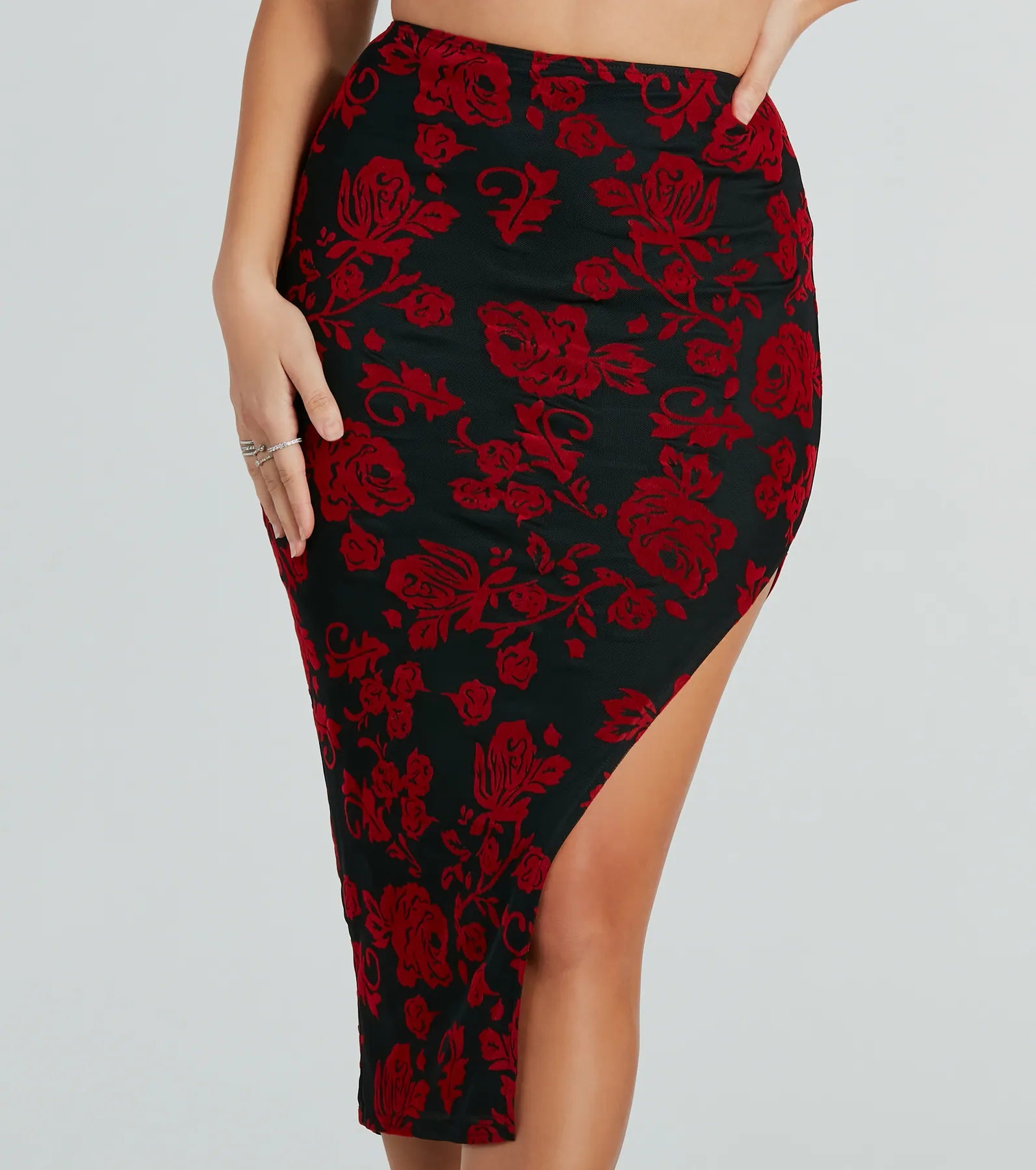 Ultimate Elegance Rose Burnout Mesh Midi Skirt