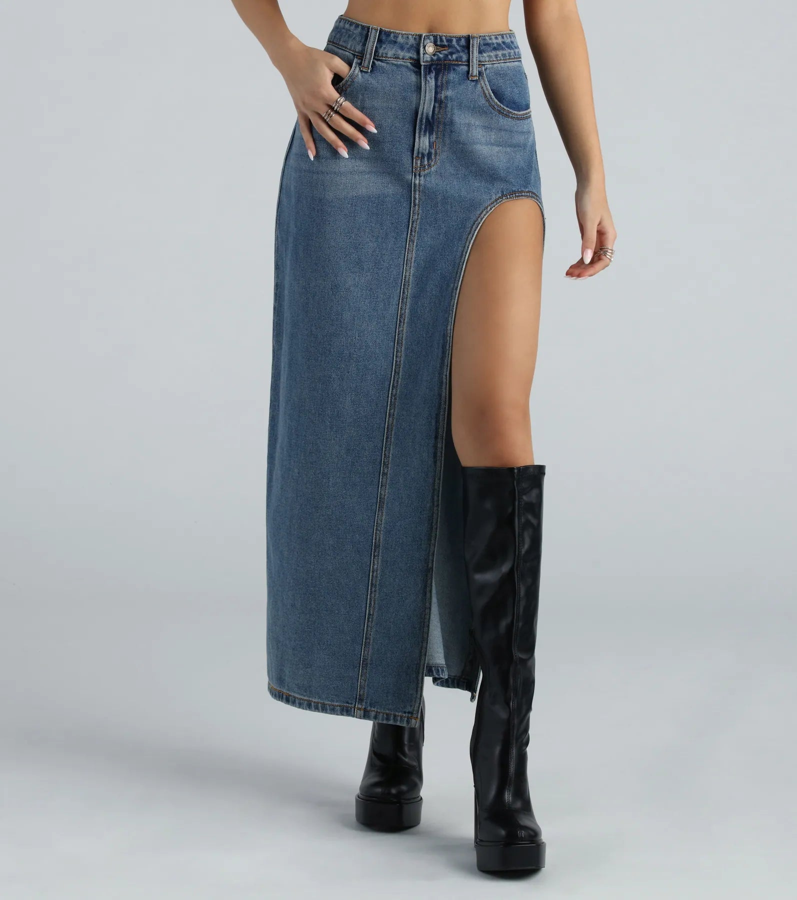 Ultimate High-Slit Denim Maxi Skirt - Premium Fit & Style