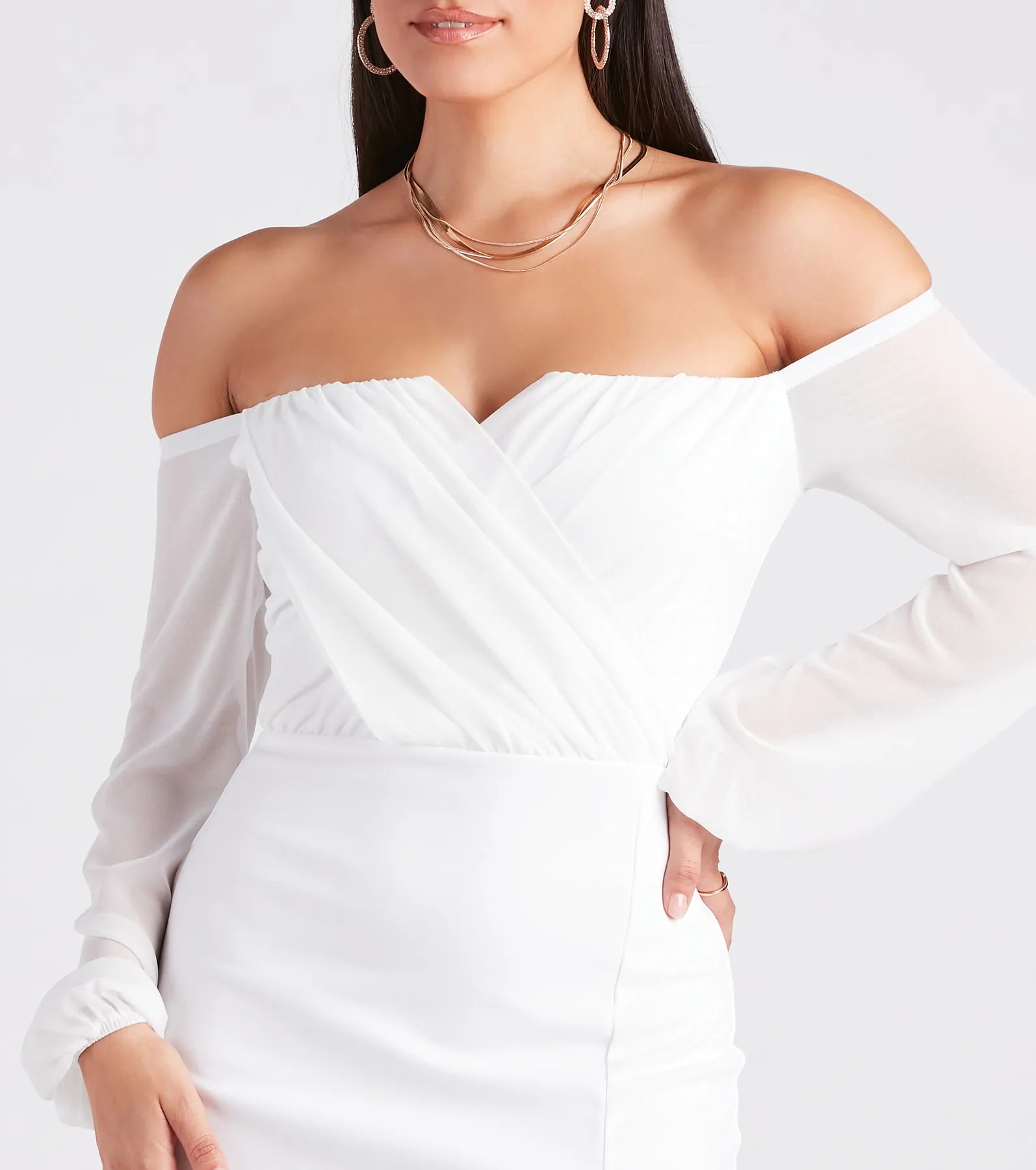 Premium Jolene Chiffon Off-The-Shoulder Midi Dress - Ultimate Elegance