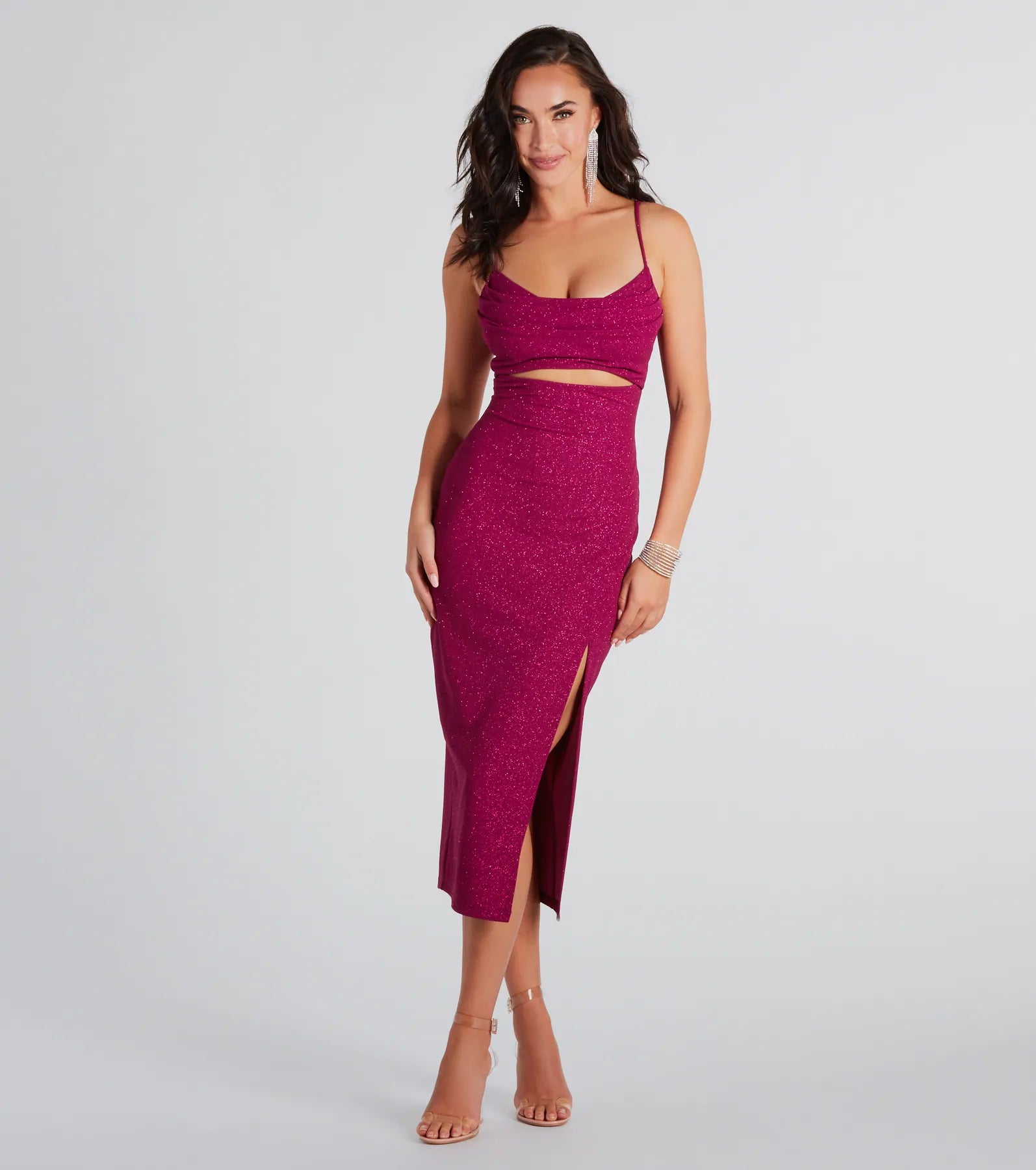 Premium Robyn Glitter Cutout Midi Dress - Ultimate Party Glam