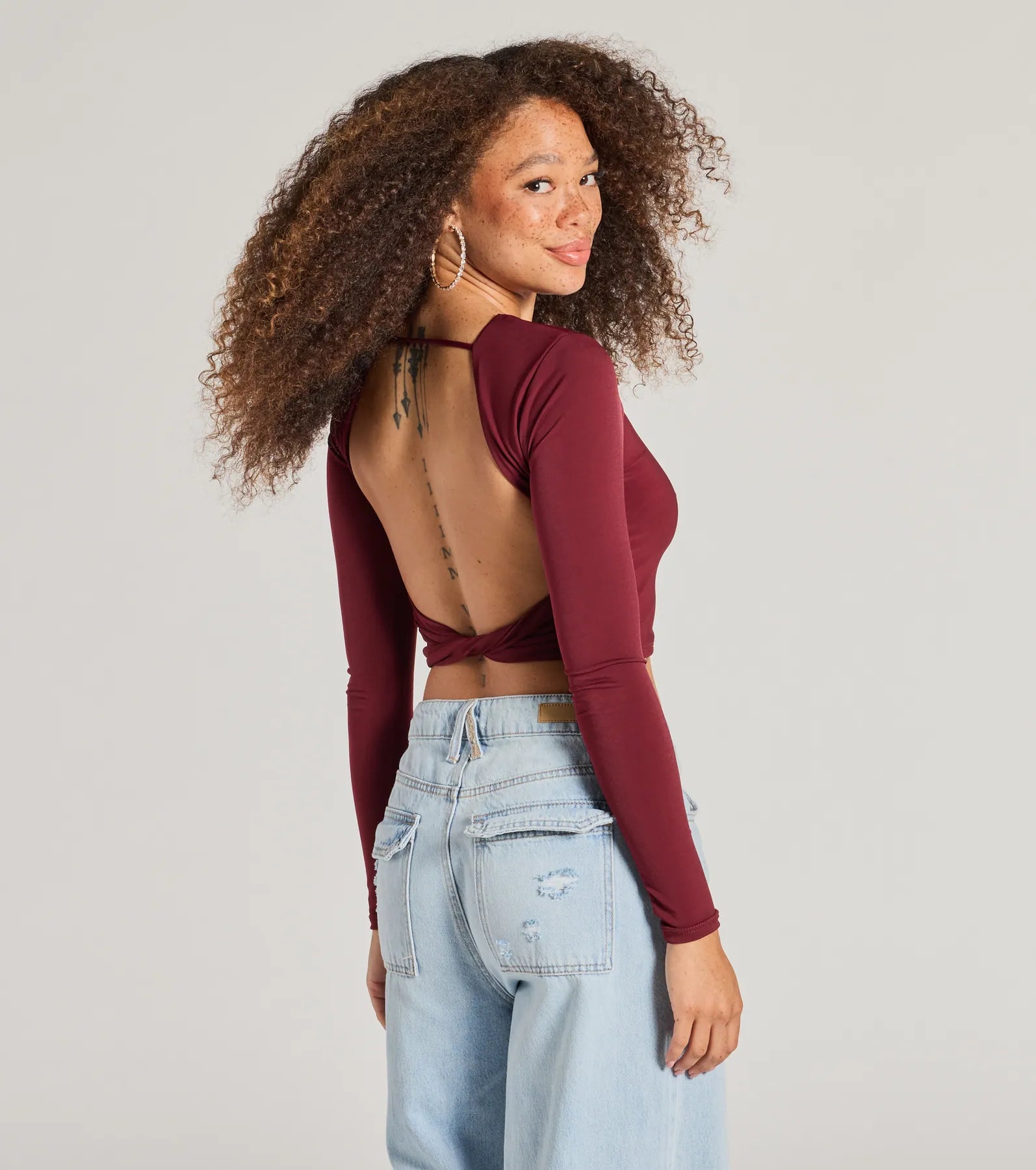 Ultimate Stop & Stare Backless Long Sleeve Crop Top