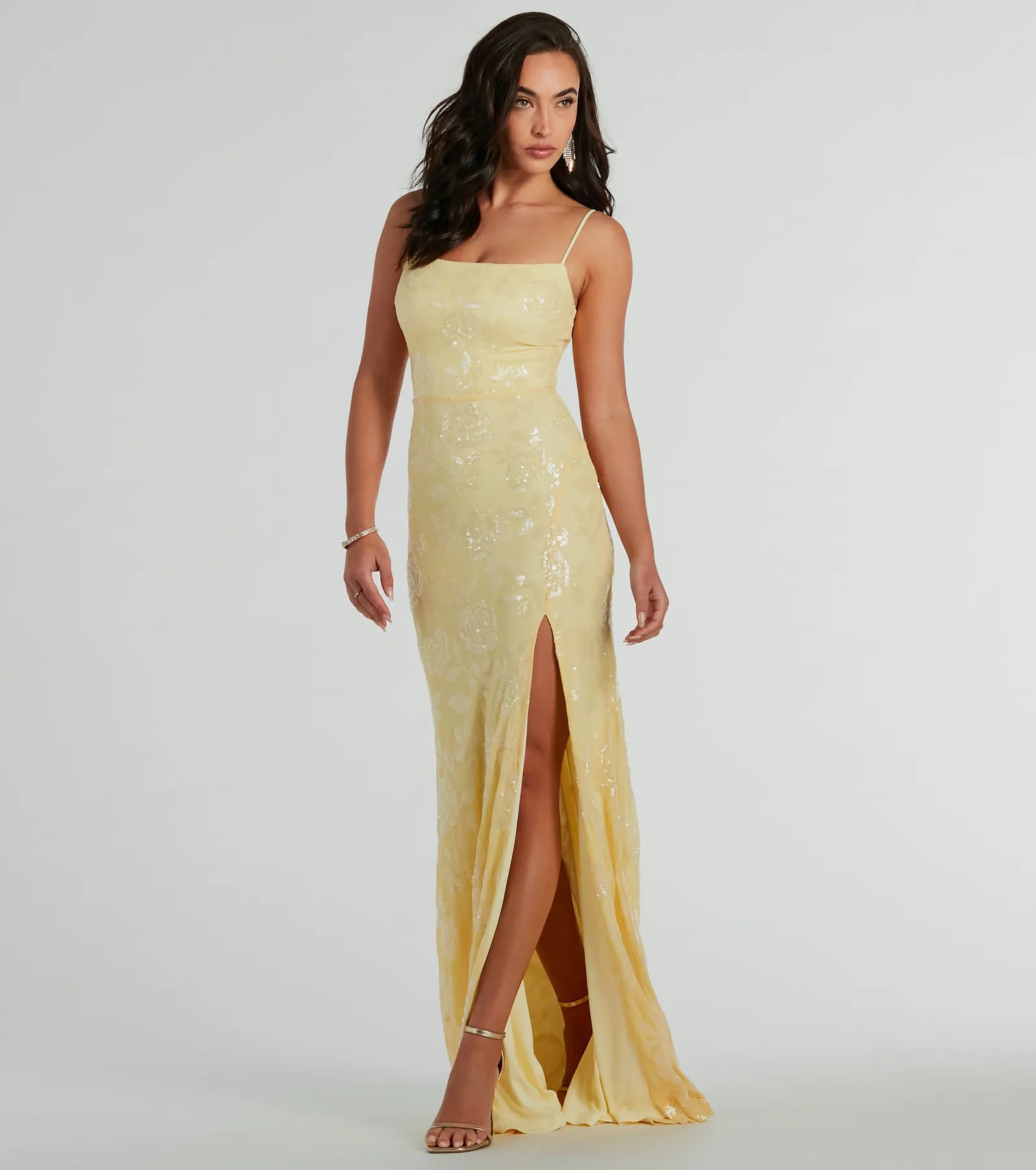 Premium Kimber Floral Sequin Mermaid Gown - High Slit Elegance