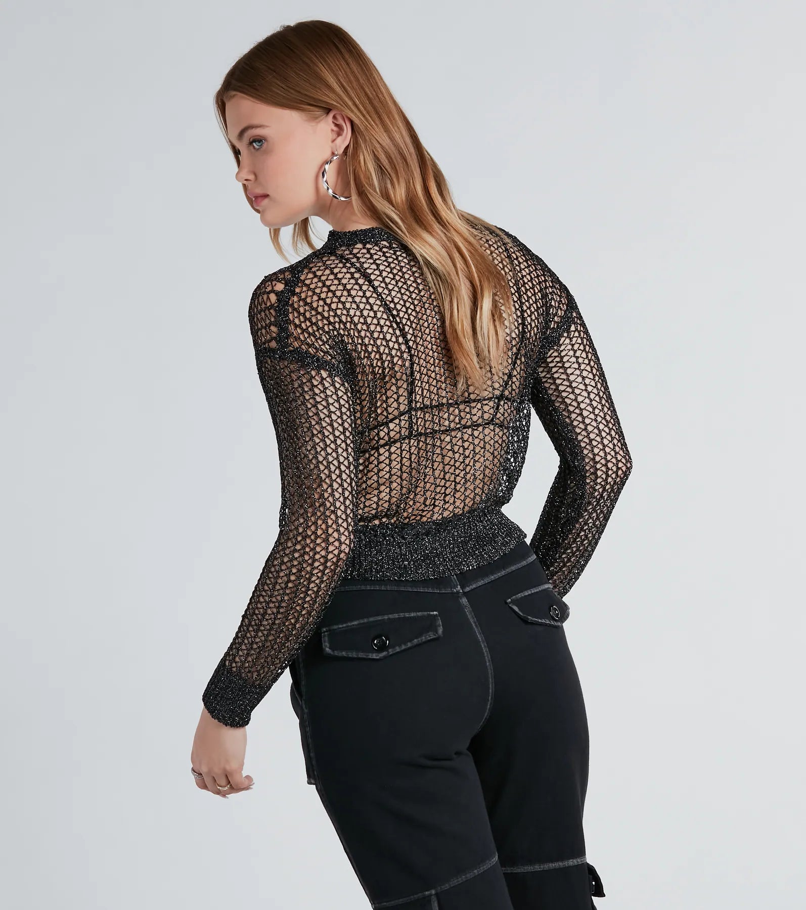 Premium Sheer Fishnet Sweater with Detachable Faux Leather Bralette