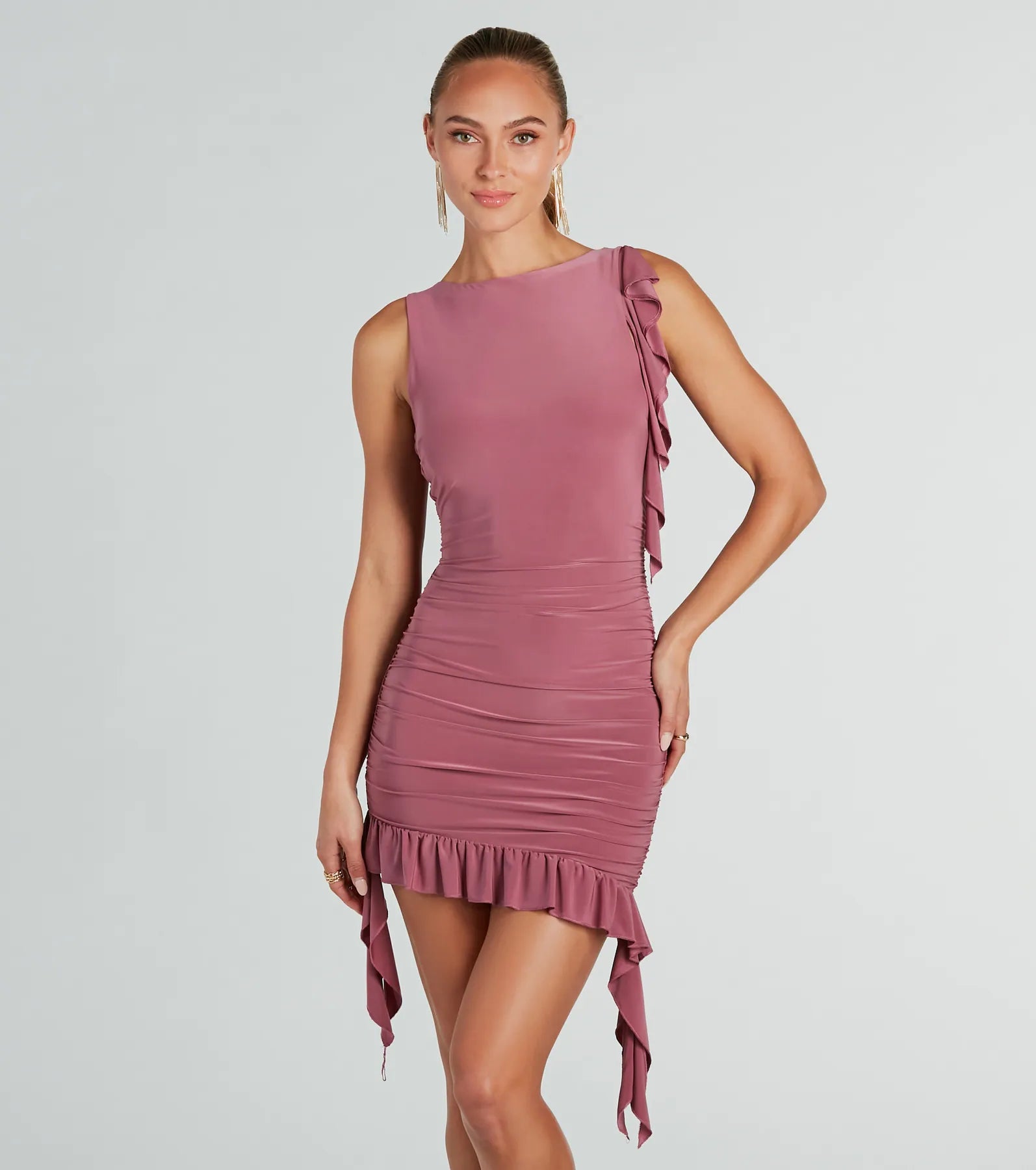 Ultimate Chic Ruffled Ruched Mini Dress - Party Ready