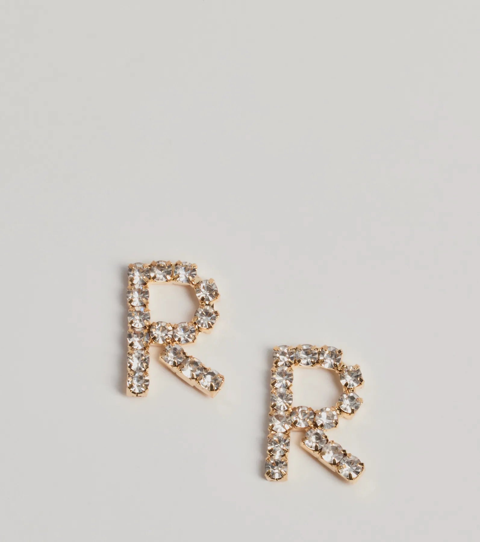 Premium R Initial Rhinestone Stud Earrings - Elegant Personalized Jewelry