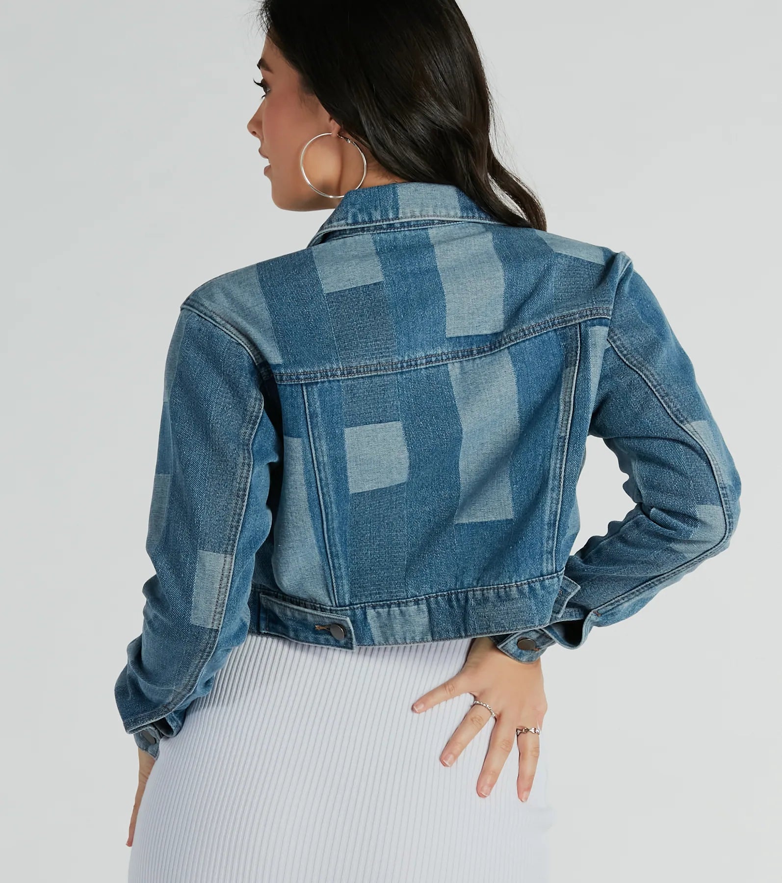 Premium Patchwork Crop Denim Jacket - Retro Modern Style