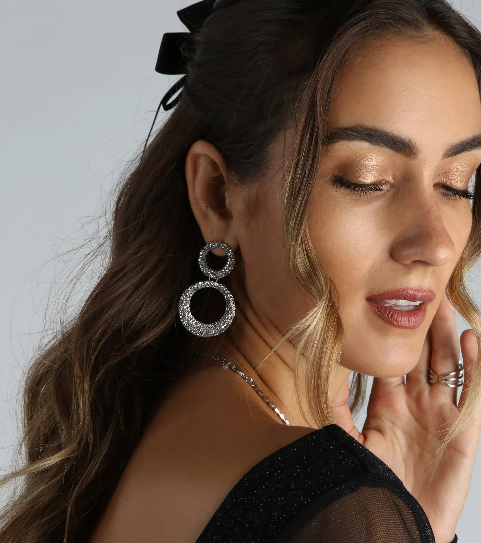 Ultimate Edgy Glam Rhinestone Double Hoop Earrings