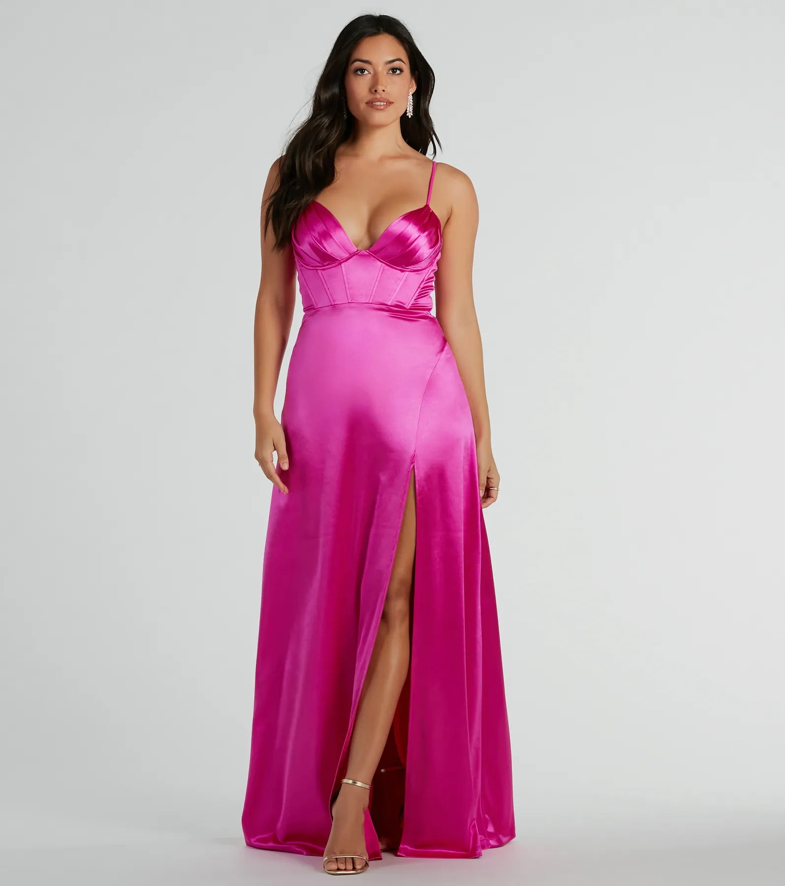 Premium Haley Corset Slit A-Line Satin Formal Gown