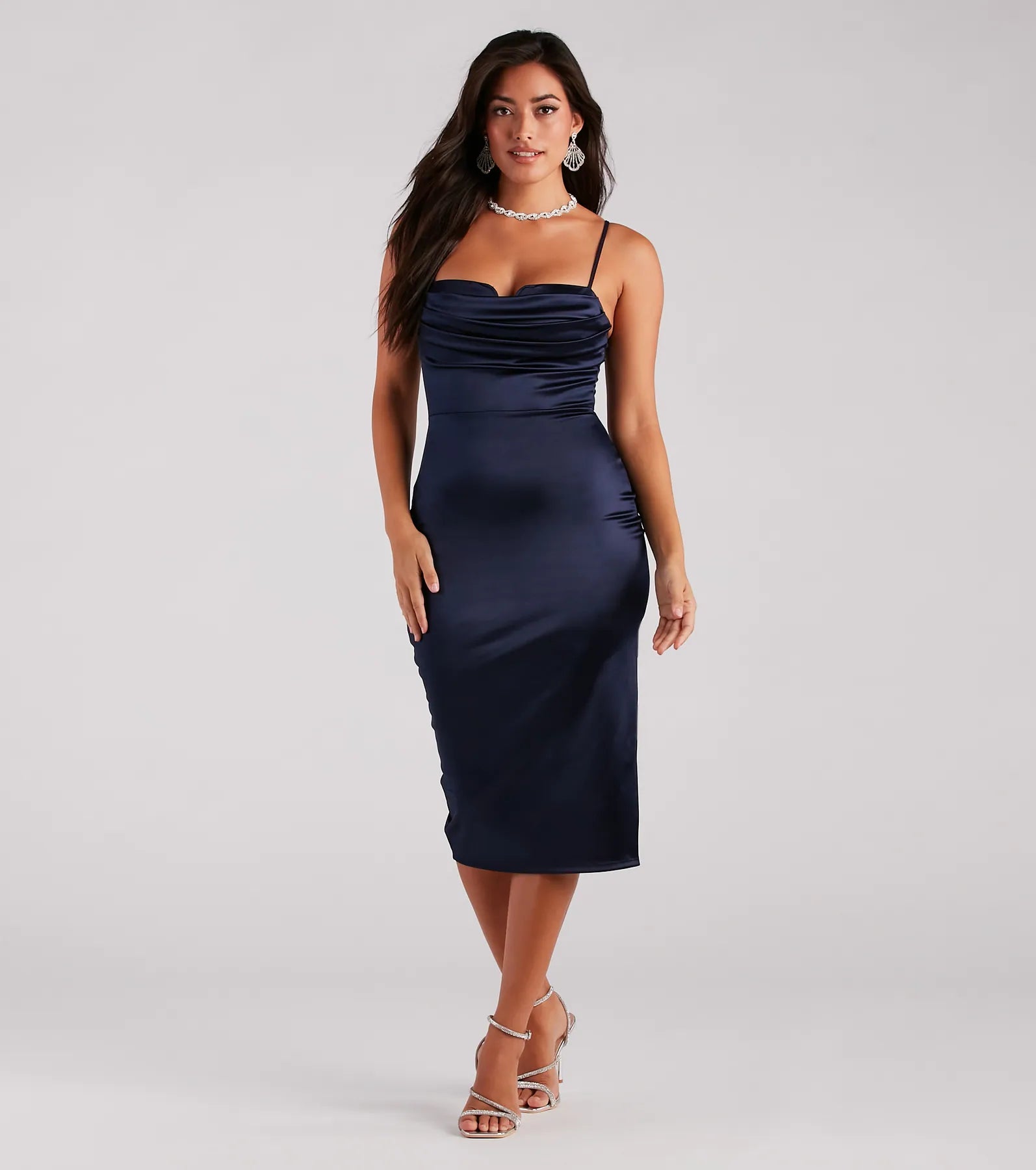 Premium Satin Cowl Neck Midi Dress - Feminine Elegance Redefined