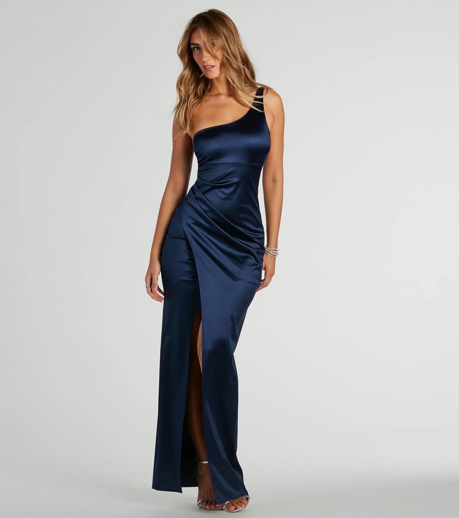 Premium Malinda One-Shoulder Satin Evening Gown