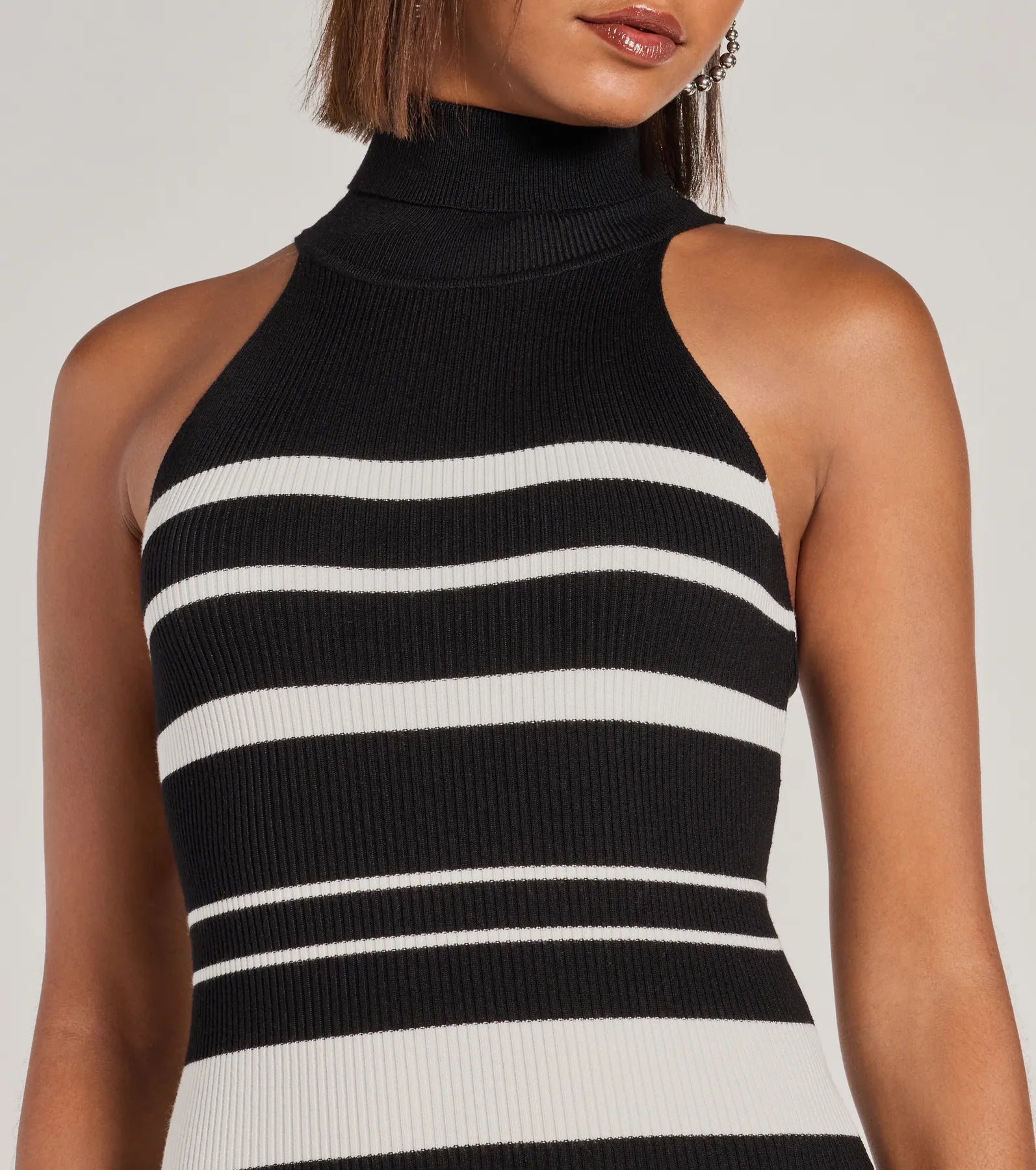 Ultimate Style Turtleneck Striped Mini Dress - Premium Knit Fit