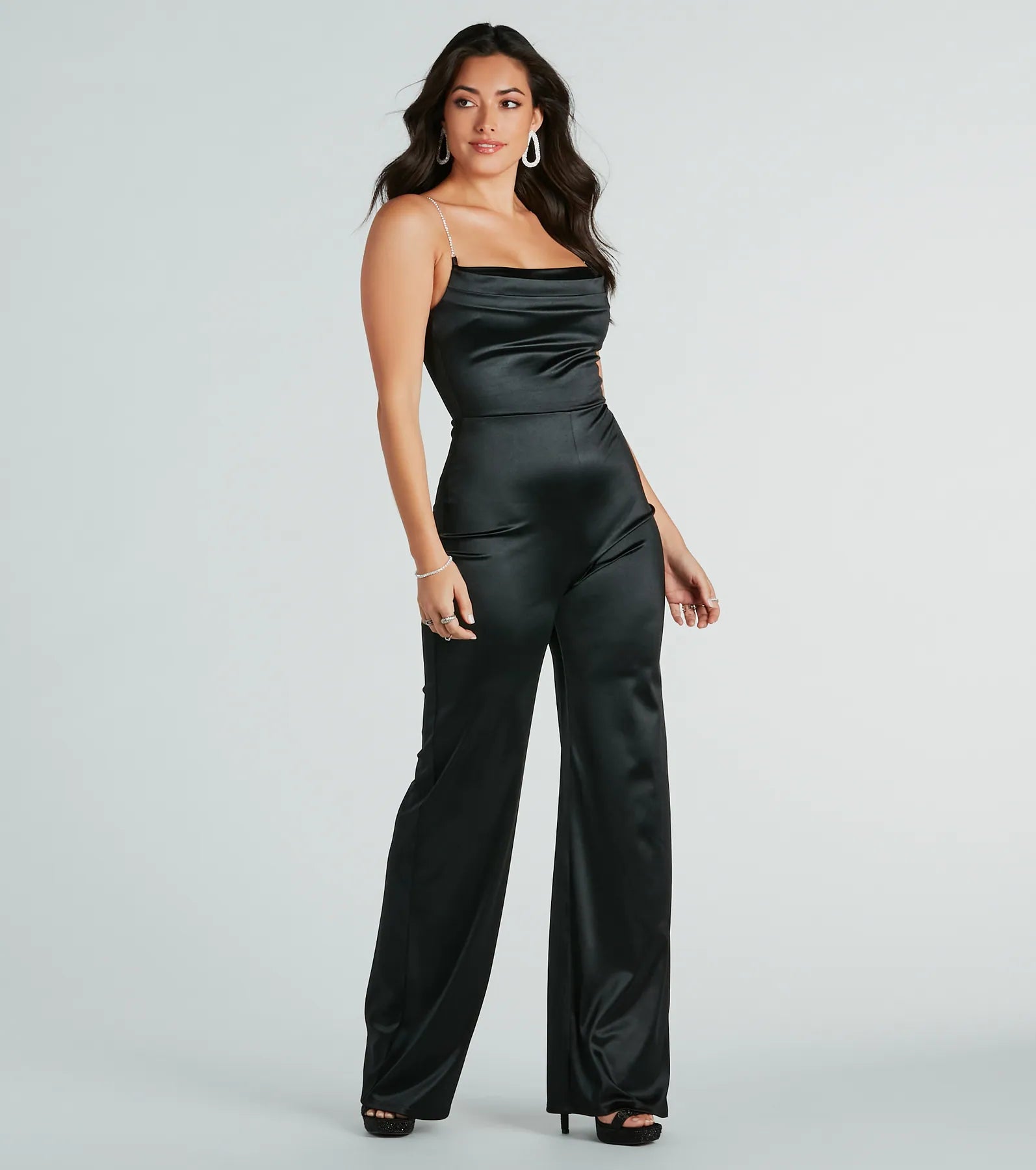 Ultimate Glamour Satin Rhinestone Jumpsuit