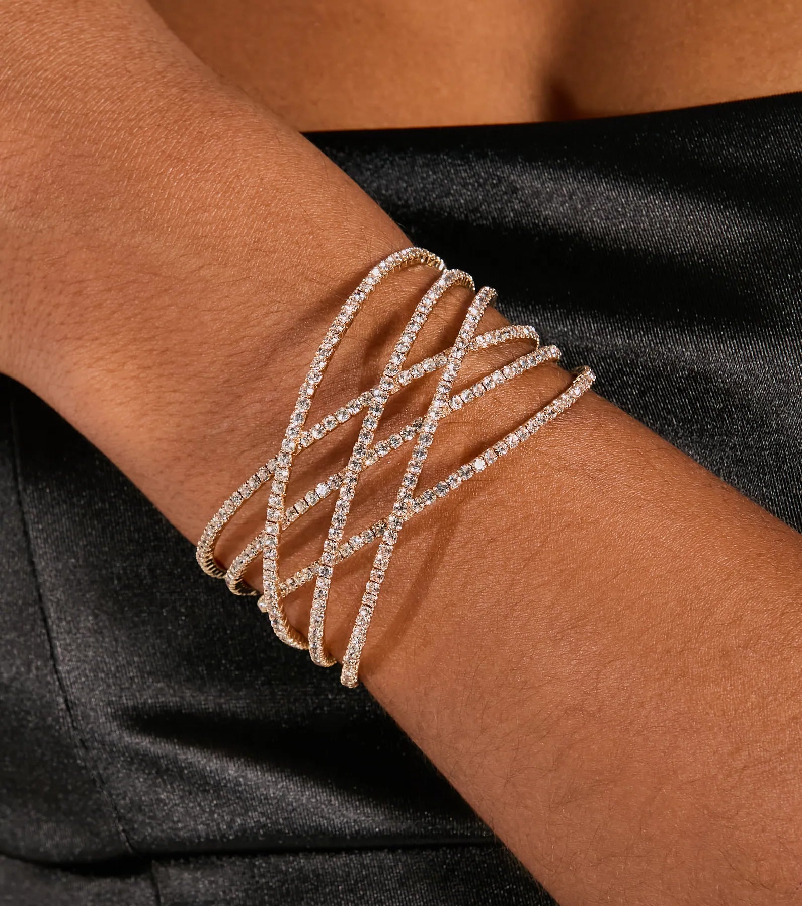 Ultimate Glam Rhinestone Memory Wire Cuff Bracelet