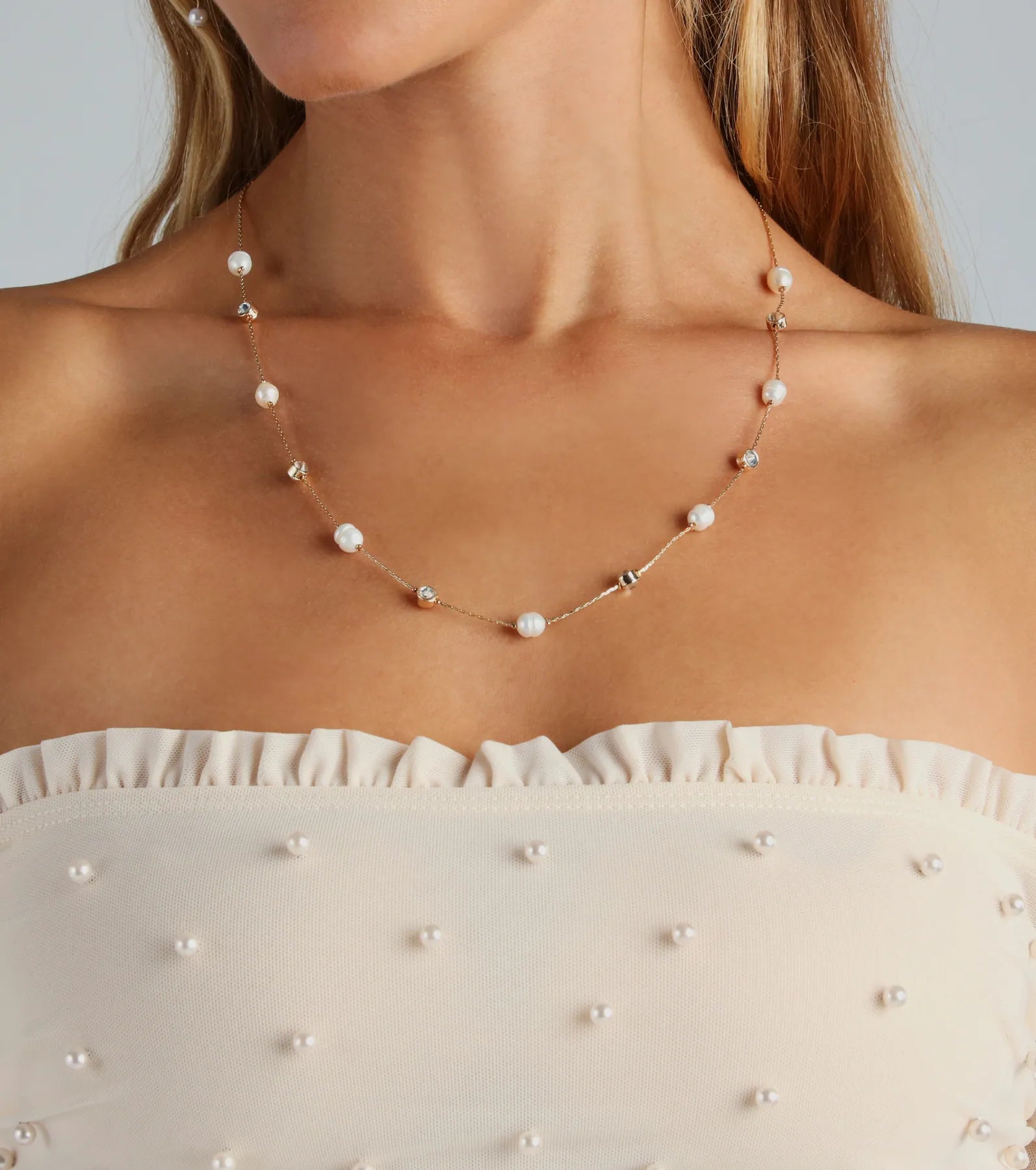 Premium Dainty Rhinestone & Faux Pearl Necklace