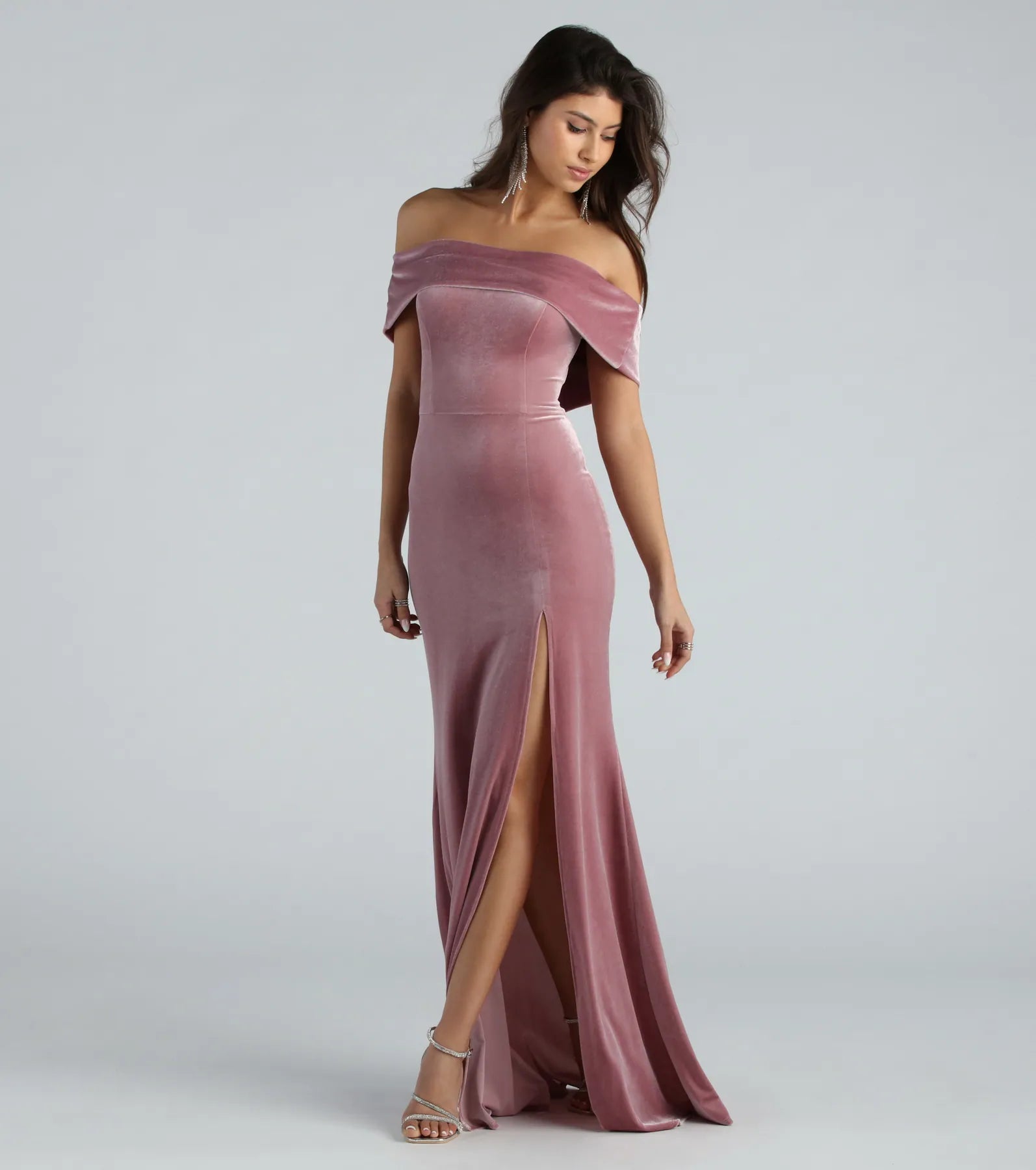 Premium Velvet Off-The-Shoulder Maxi Dress by Jane