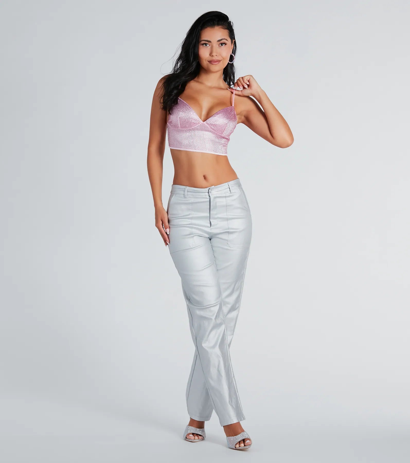 Ultimate Glam Rhinestone Satin Crop Top