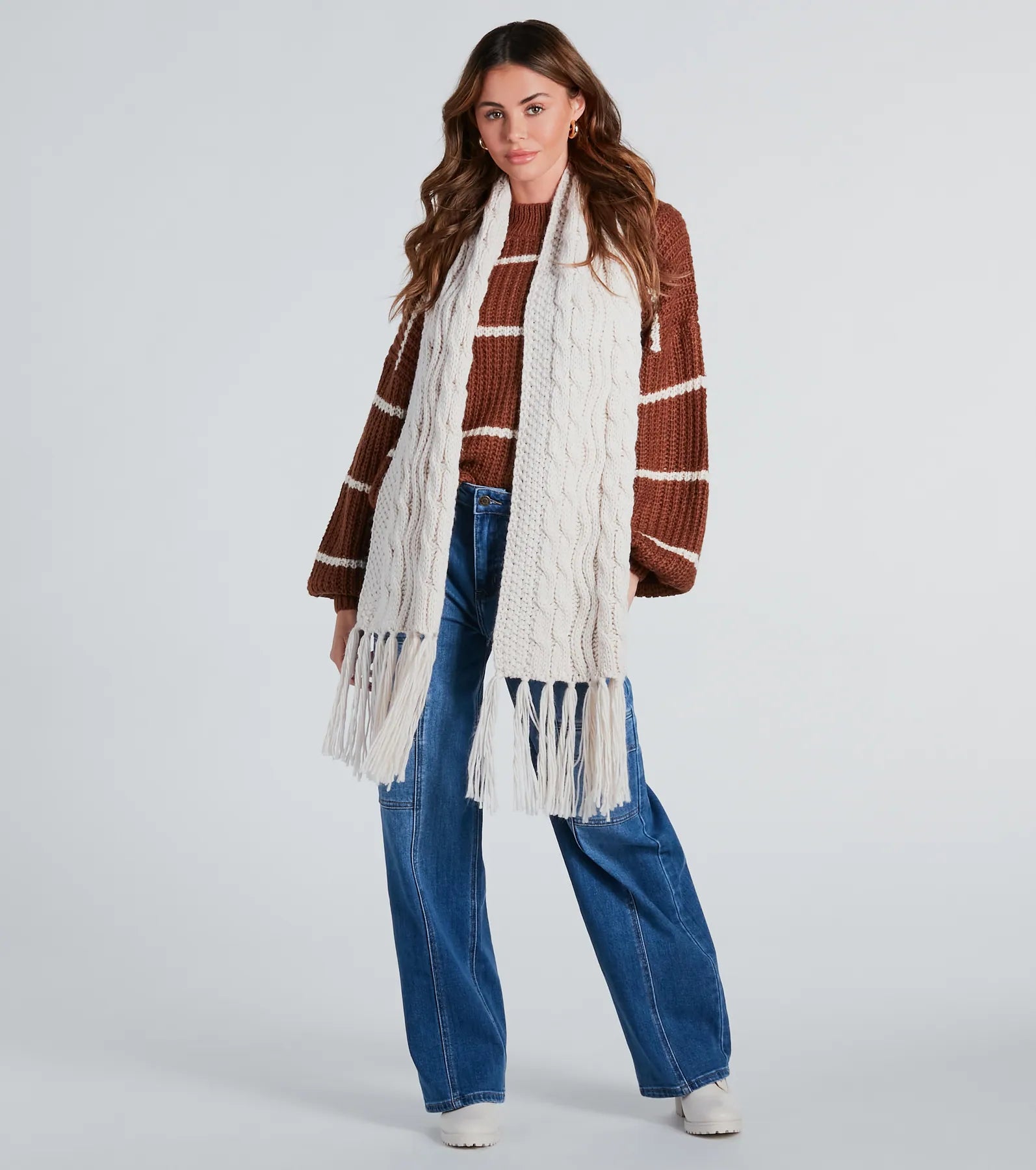 Ultimate Cozy Cable Knit Fringe Scarf