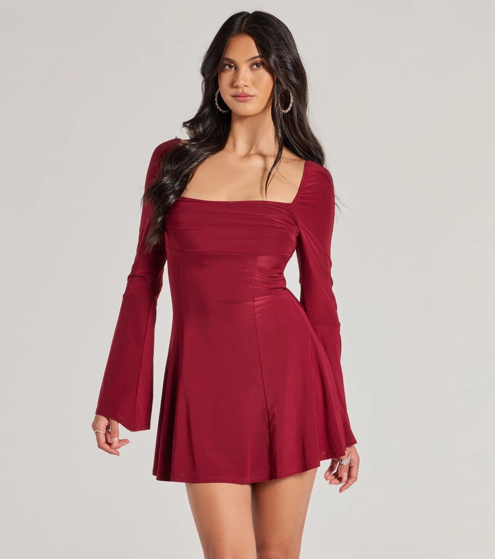 Elegant Bell Sleeve A-Line Mini Dress - Premium Party Wear