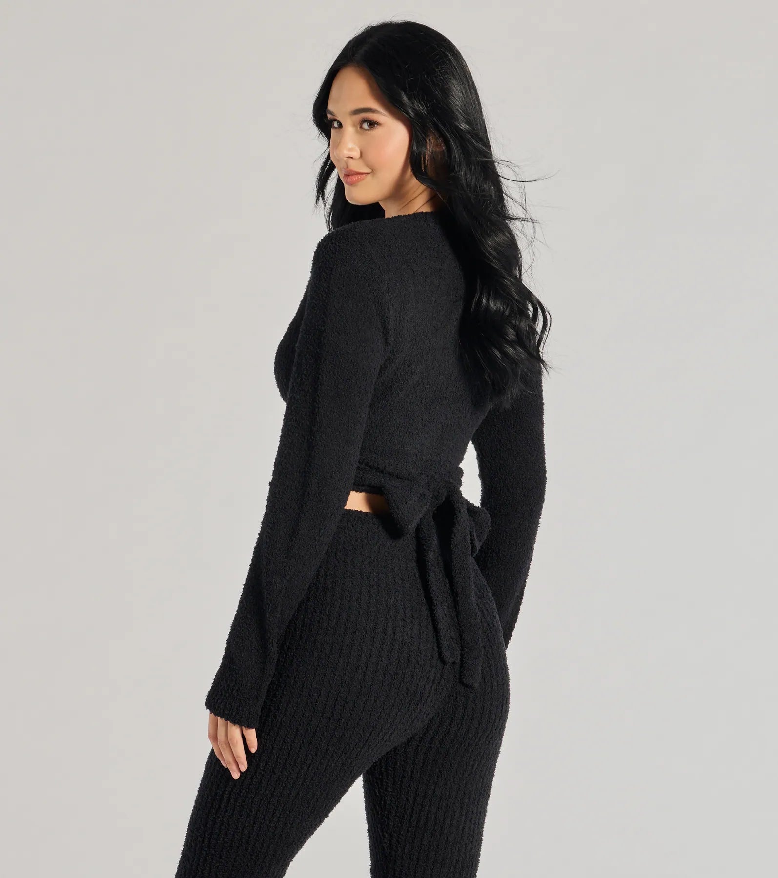 Ultimate Cozy Life Chenille Knit Wrap-Front Crop Top