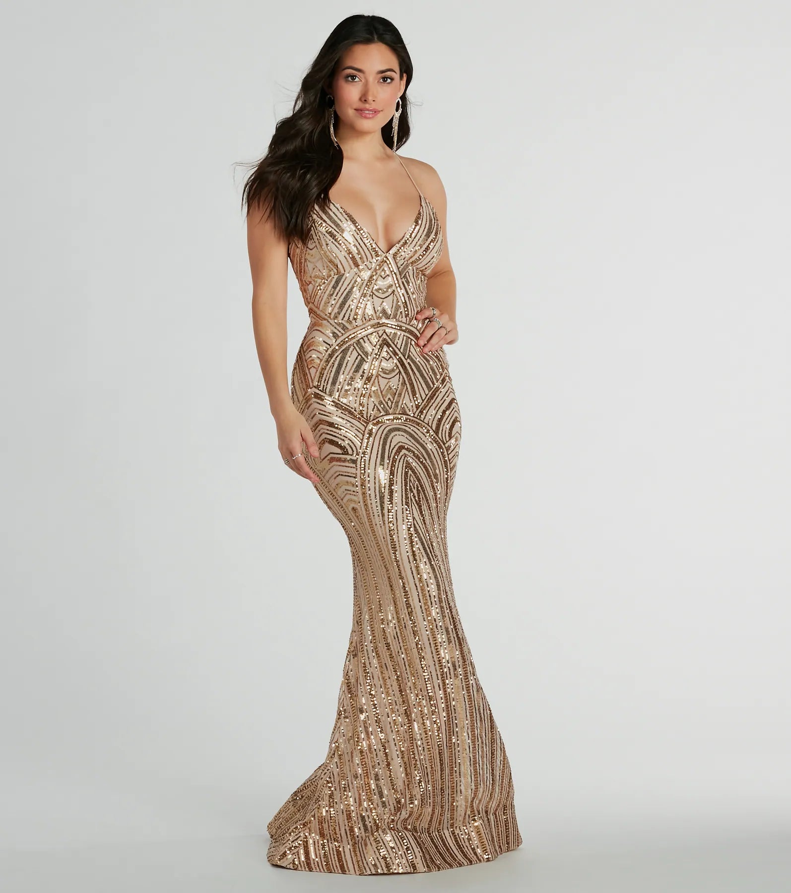 Ultimate Francesca Lace-Up Mermaid Sequin Evening Gown