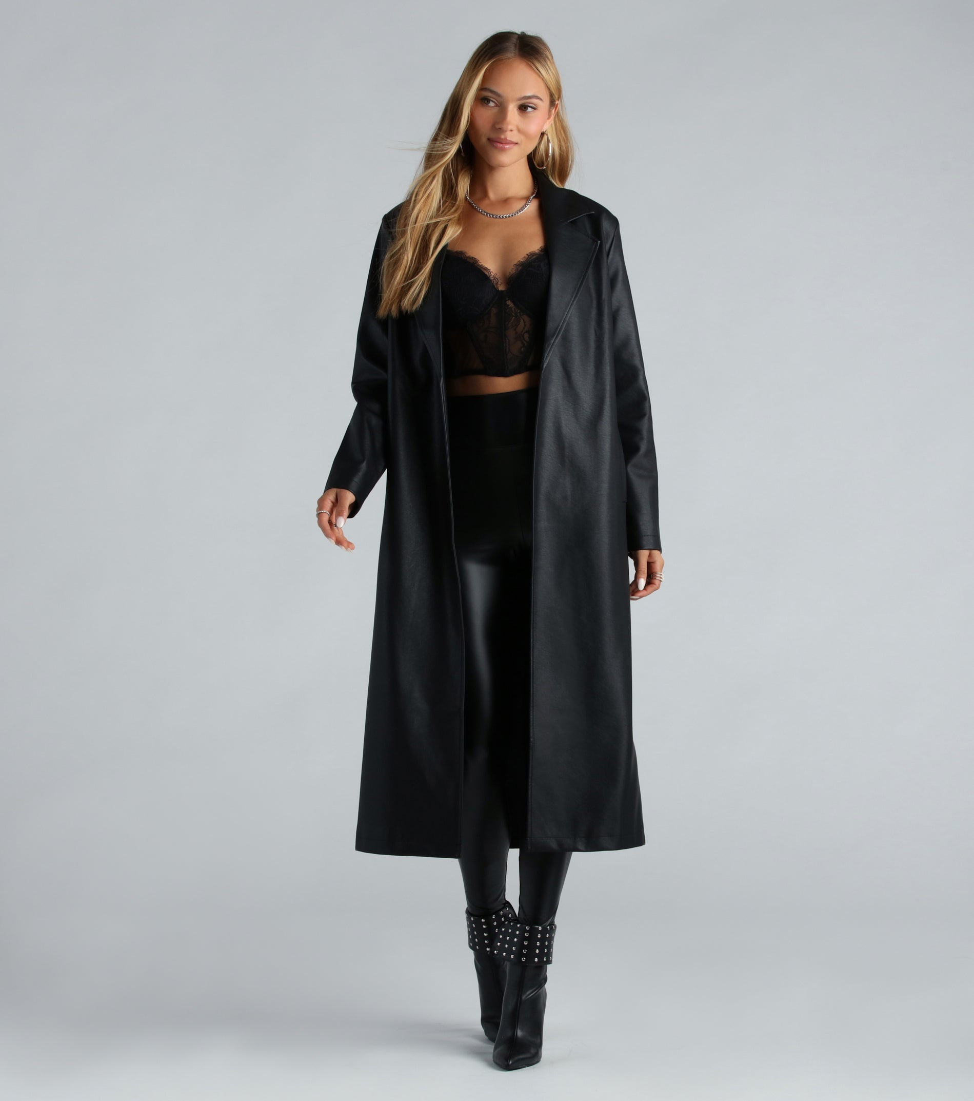 Premium Faux Leather Belted Trench Coat - Ultimate City Chic Style