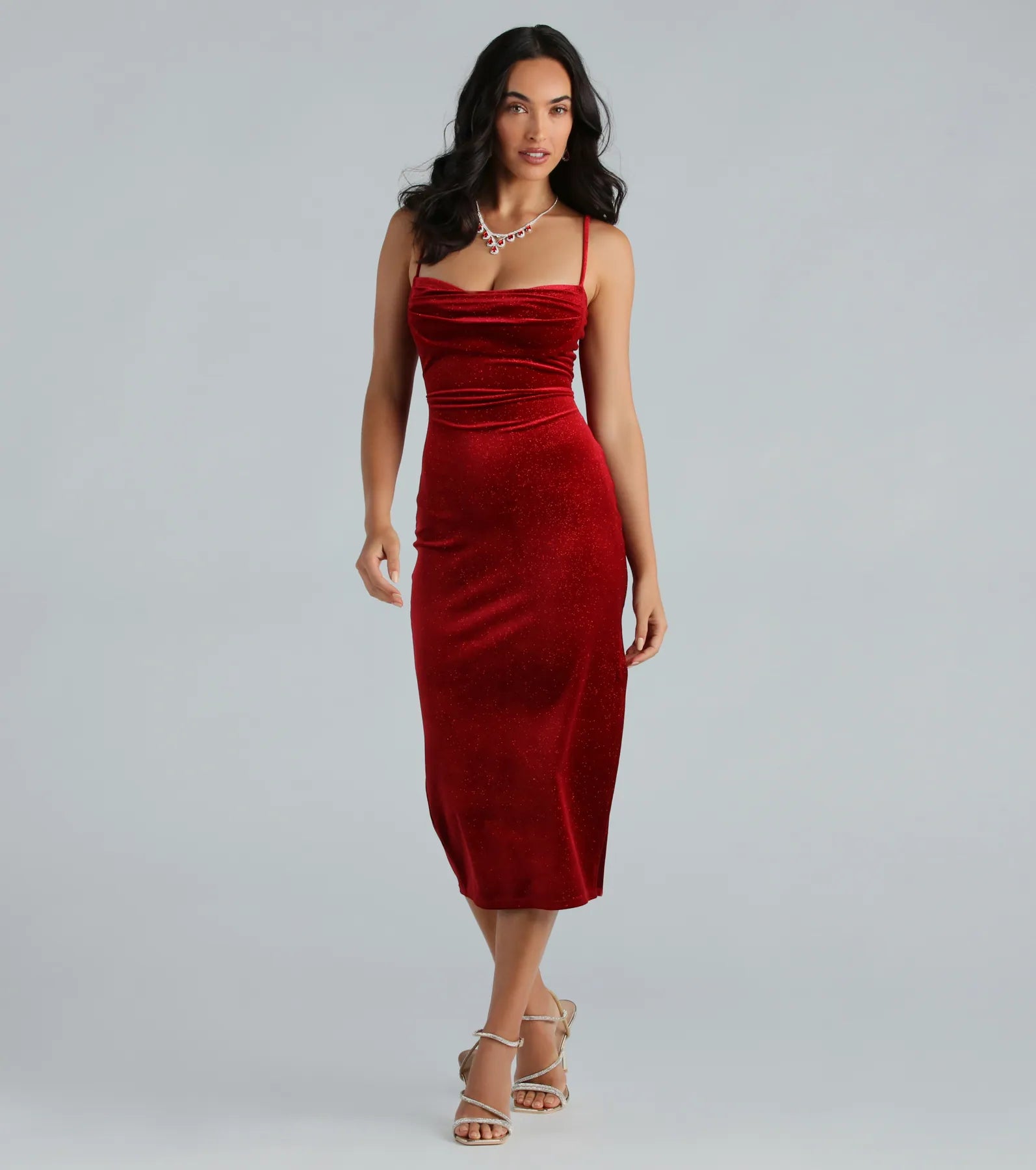 Premium Glitter Velvet Christina Midi Dress - Ultimate Formal Elegance