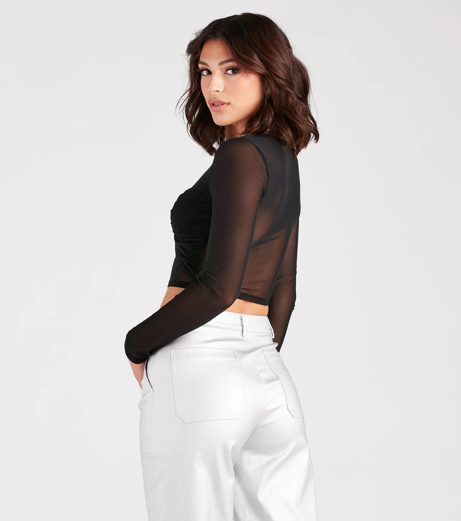 Ultimate Sheer Stunner: Twist-Front Mesh Crop Top