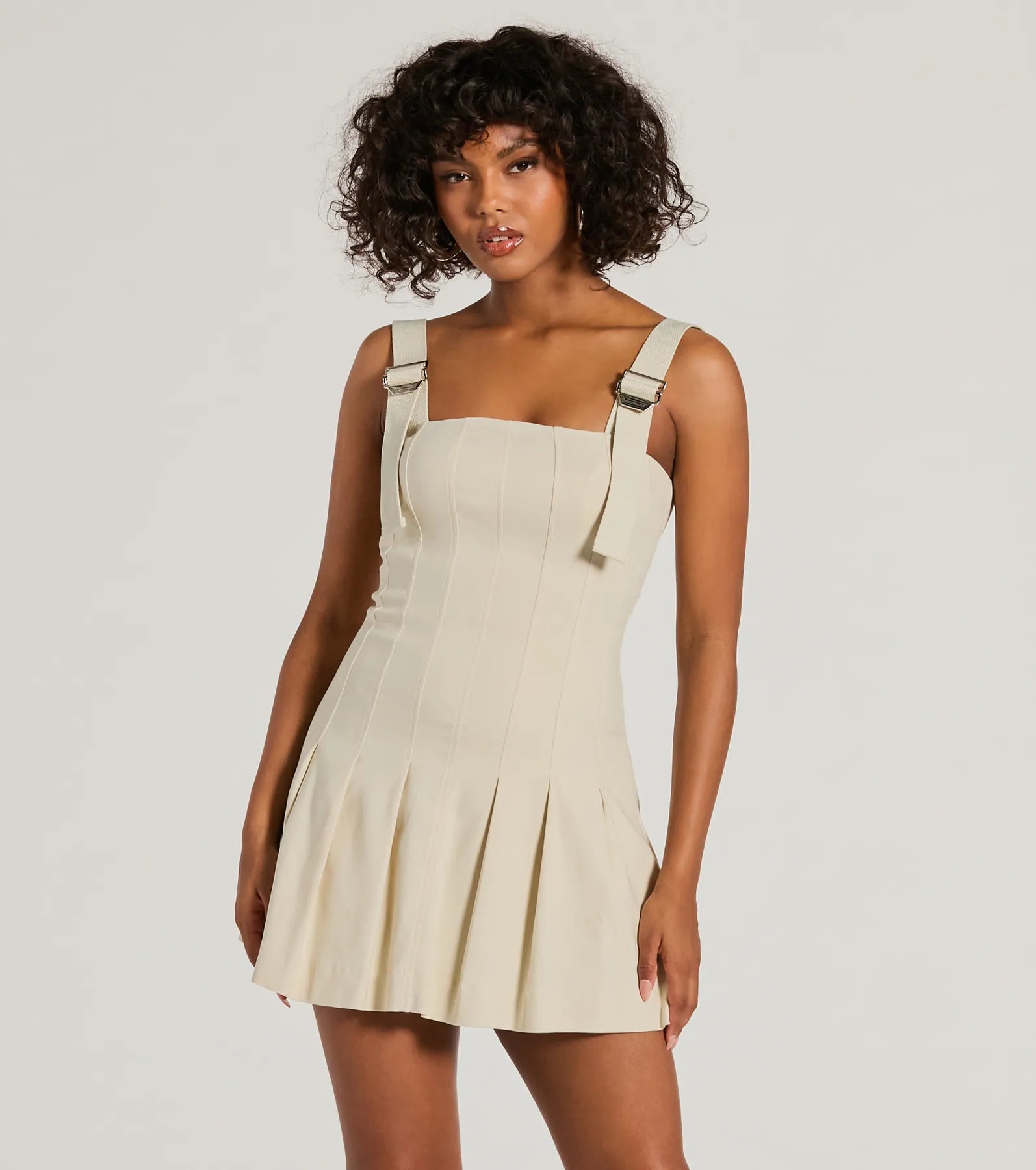 Ultimate Style Pleated Mini Dress with Adjustable Buckle Straps