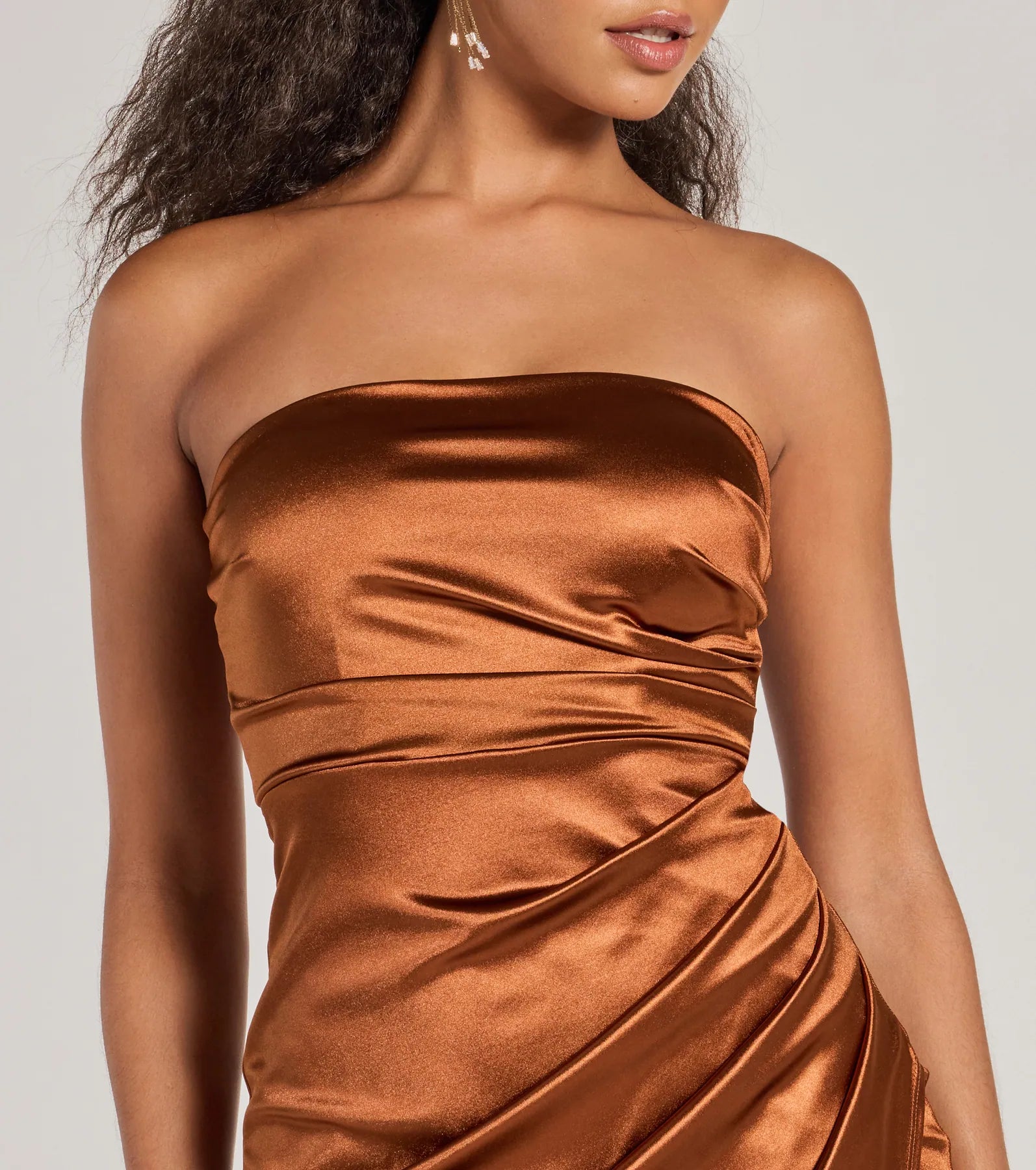 Premium Lauren Strapless Wrap Satin Evening Gown