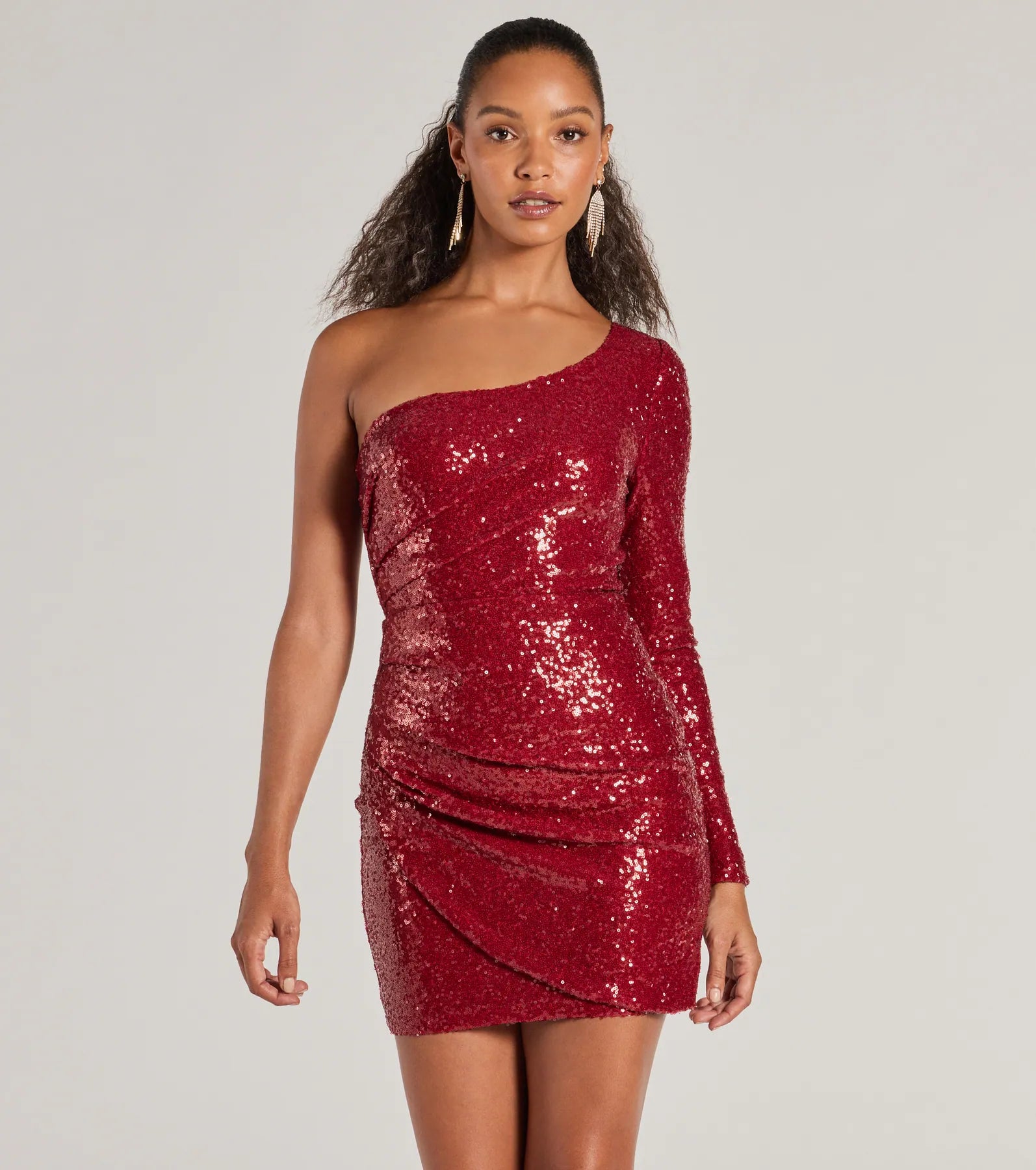 Premium Sandra Sequin Glam Mini Dress – One-Shoulder Elegance