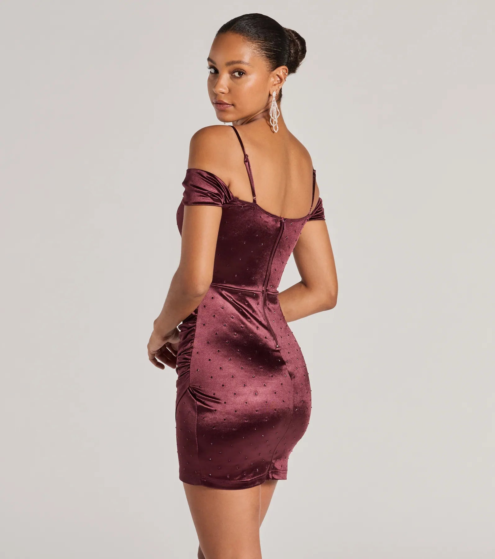 Ultimate Luxe Cold-Shoulder Rhinestone Satin Party Dress