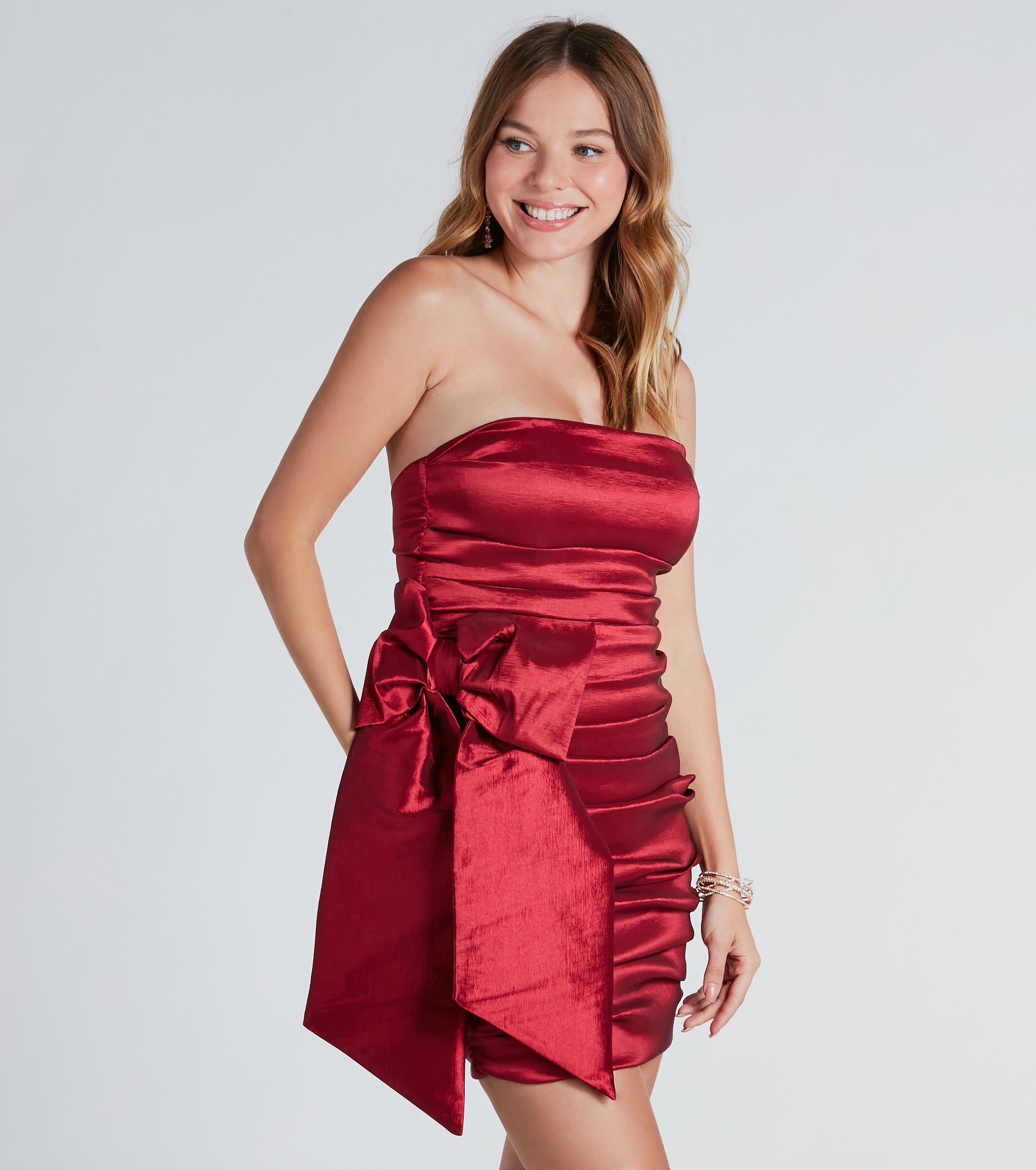 Ultimate Lindsay Taffeta Strapless Bow Mini Dress - Premium Party Wear