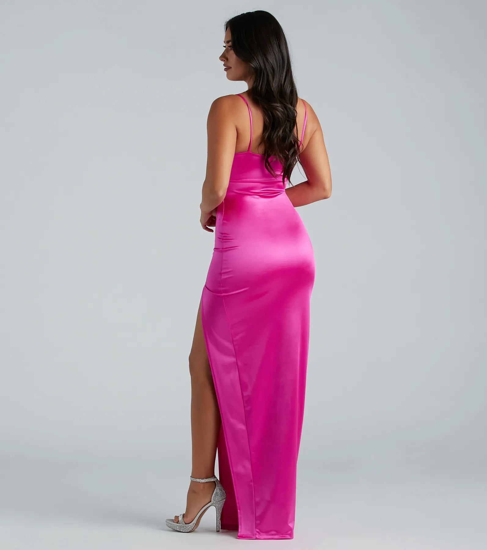 Premium Kyla Satin Formal Dress with Cutout & High Slit