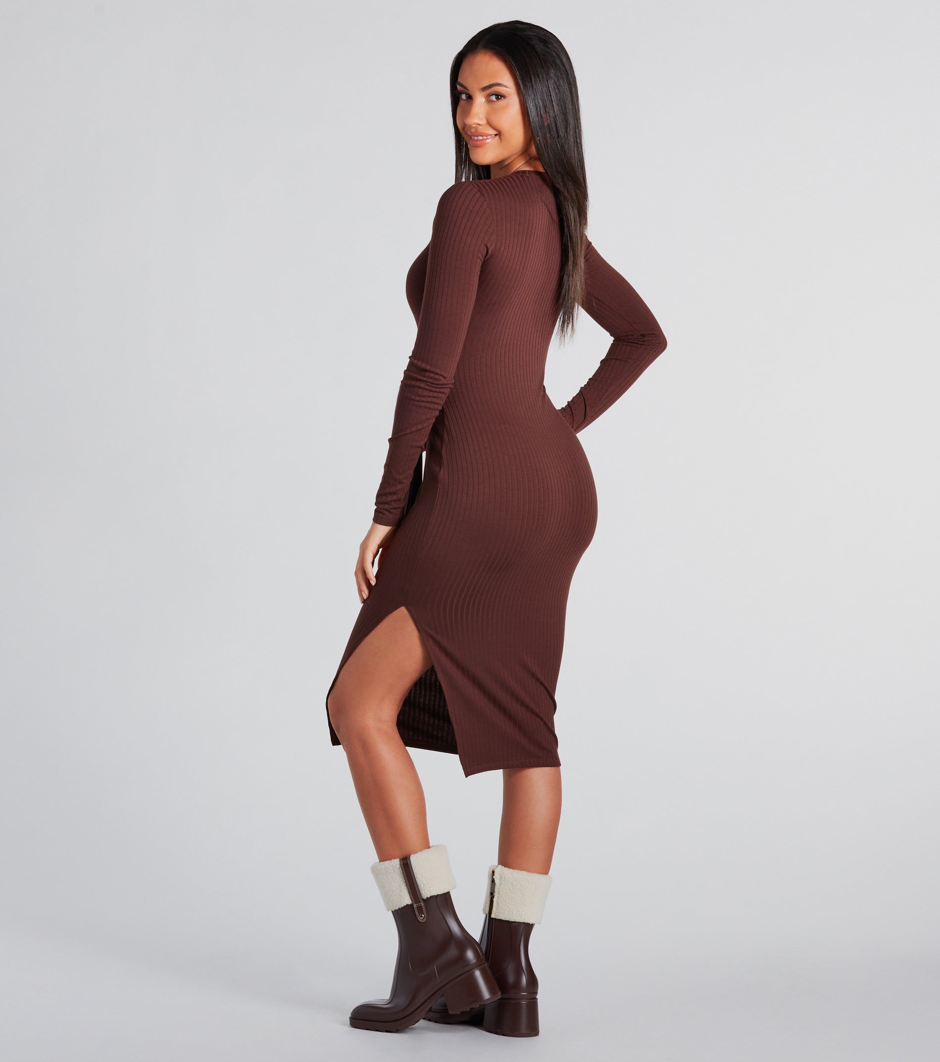 Premium Ribbed Knit Tie-Front Midi Dress - Effortless Elegance