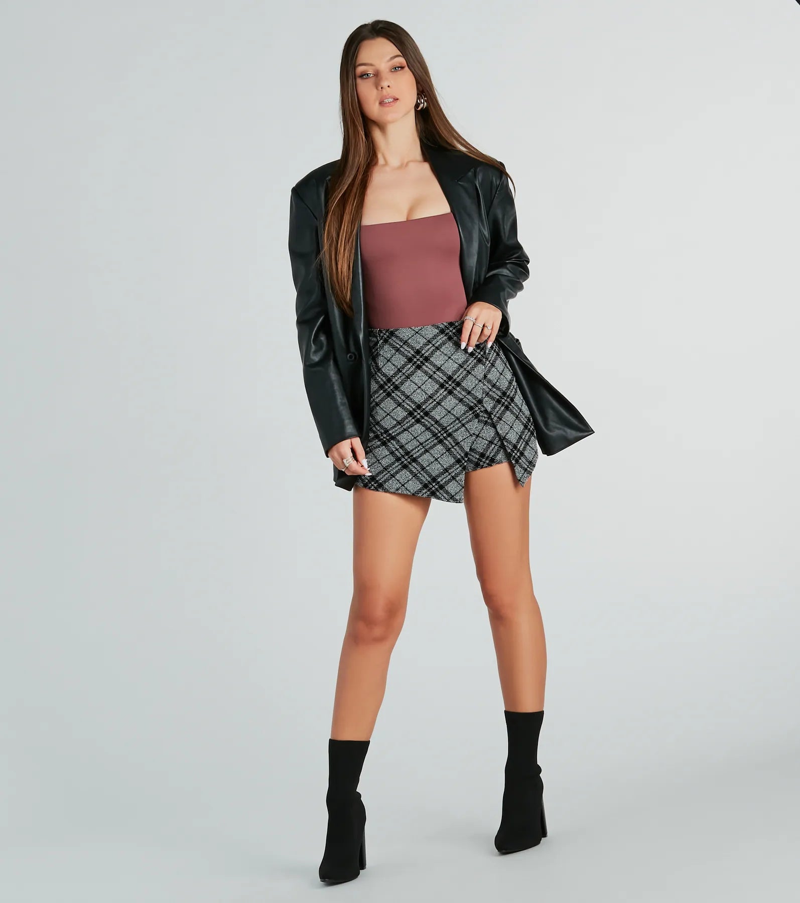 Ultimate Preppy Plaid Skort - High Rise Slit Design