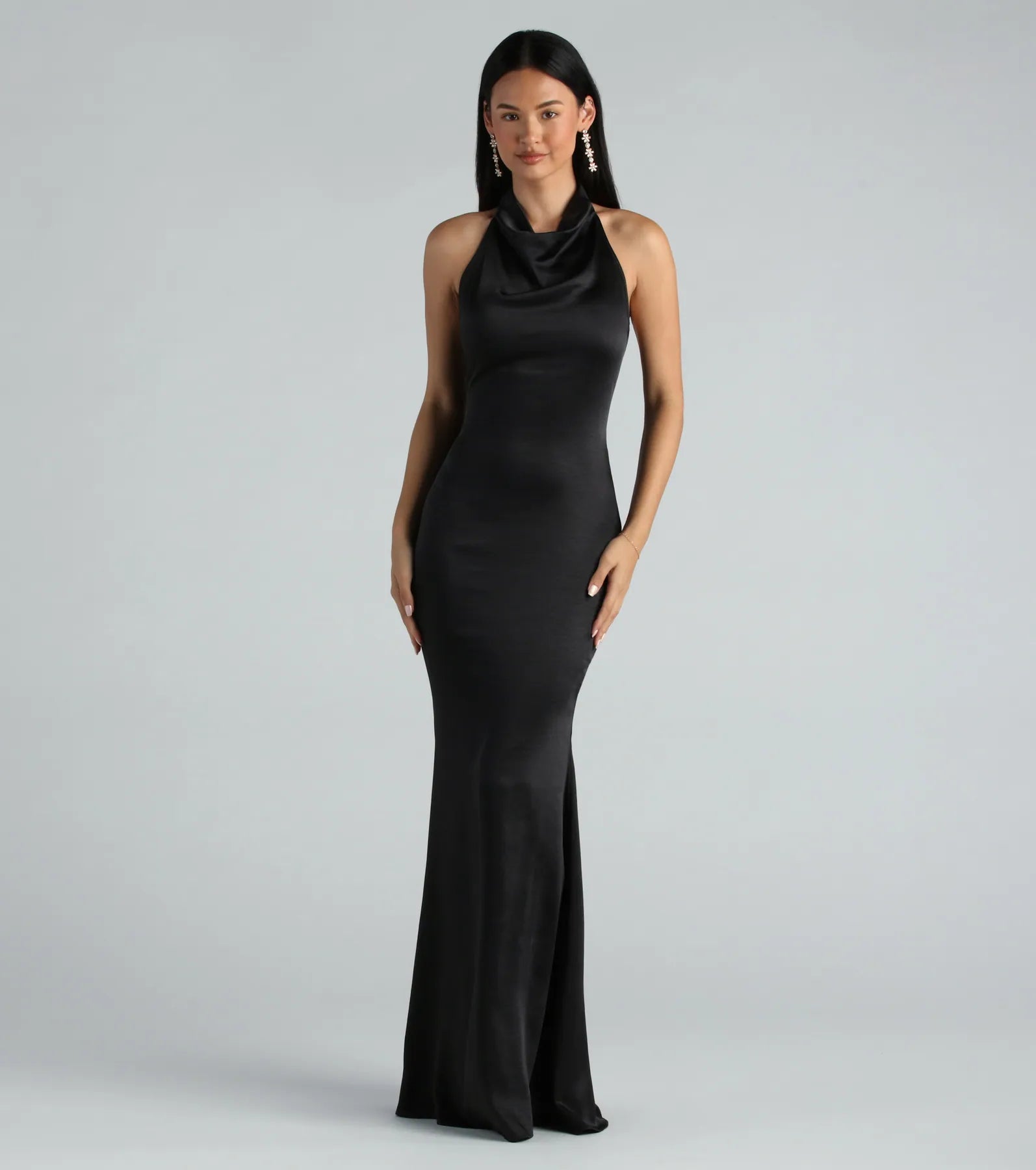 Premium Amber Luxe Satin Halter Gown with Open Back