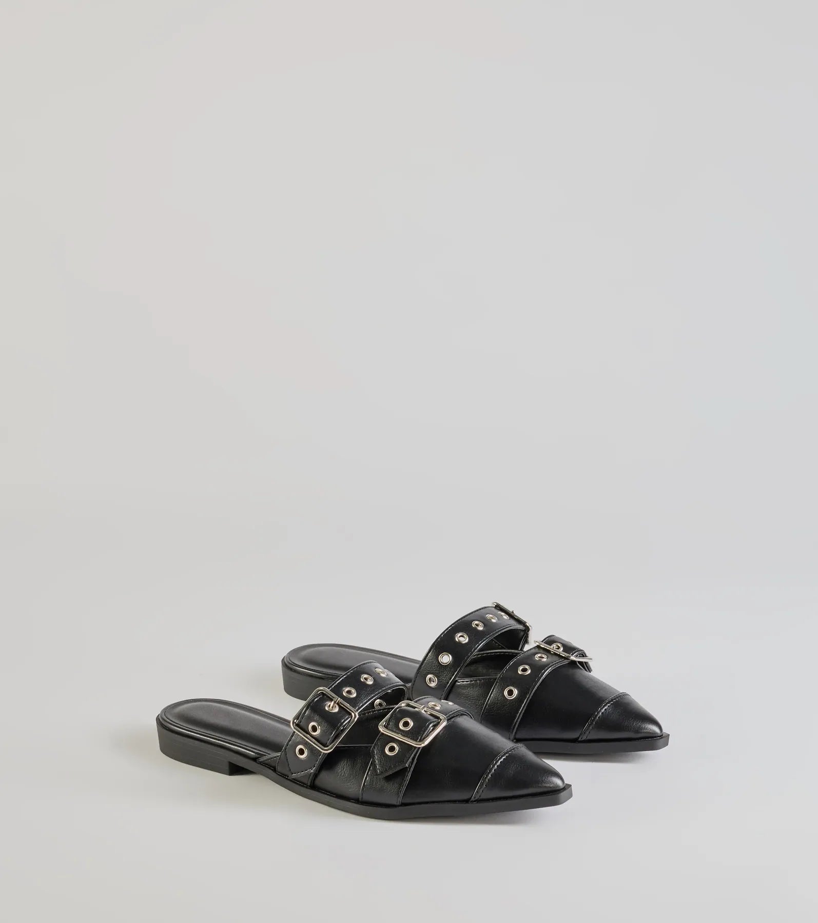 Premium Edgy Flair Faux Leather Buckle Strap Flats