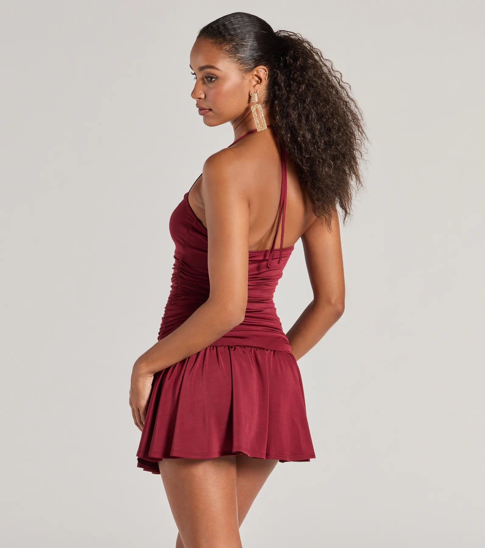 Ultimate Flirty Flair Ruched Drop Waist Skater Dress - Showcase Your Curves