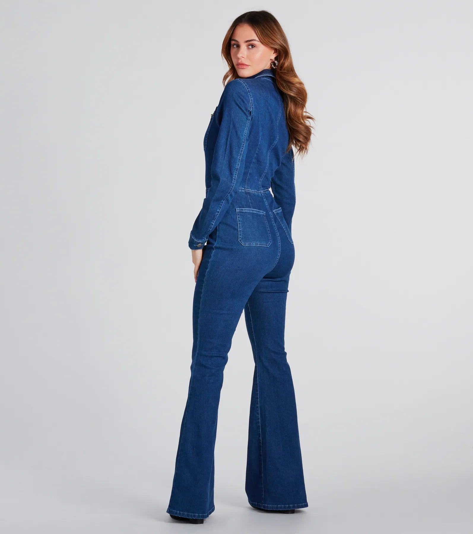 Ultimate Flare Denim Jumpsuit - Premium Long Sleeve Style