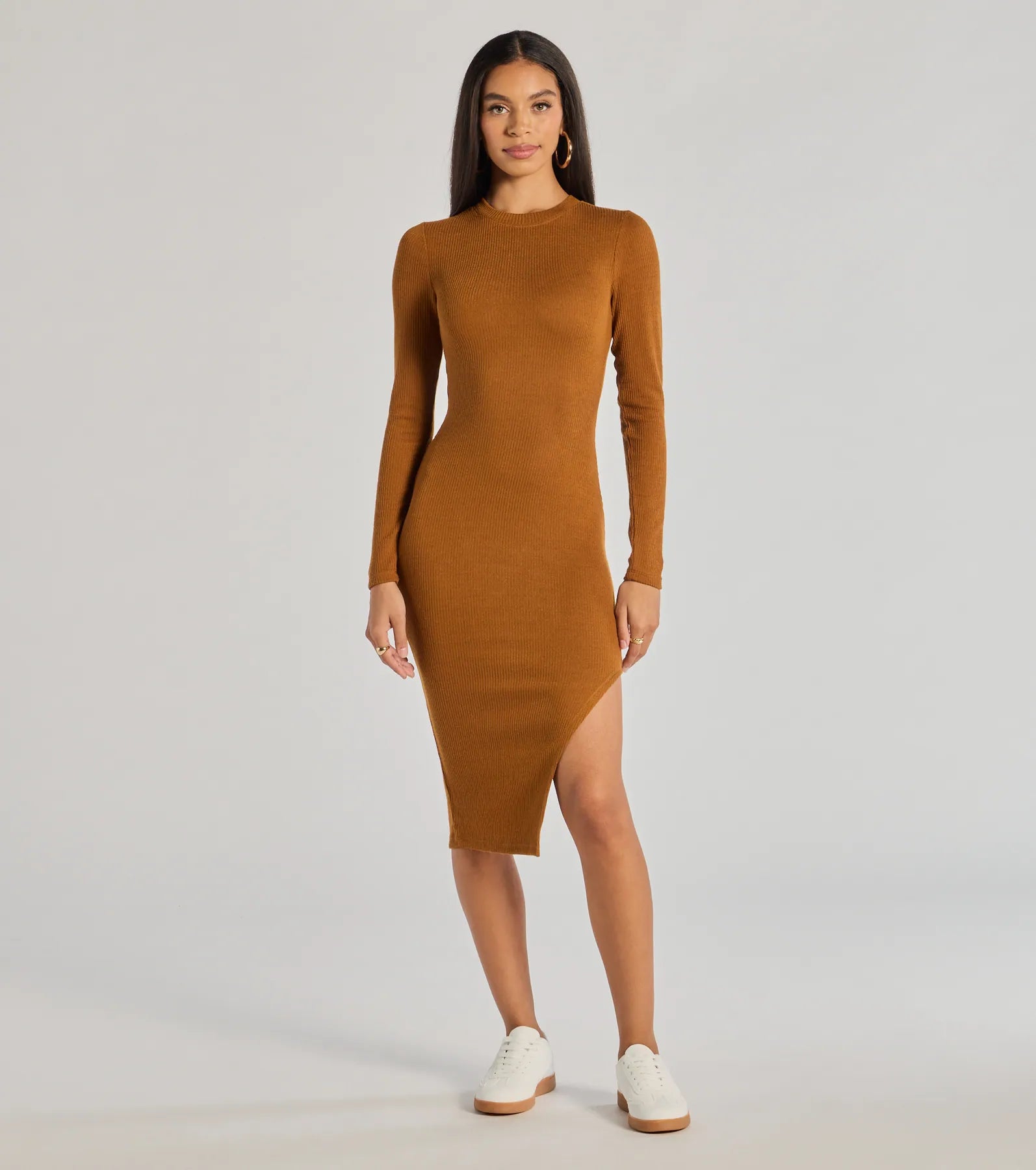 Ultimate Cozy High Slit Knit Midi Dress - Seasonal Staple