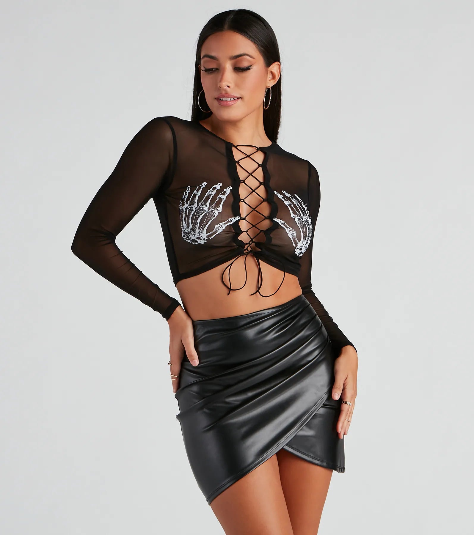 Ultimate Skeleton Lace-Up Mesh Crop Top