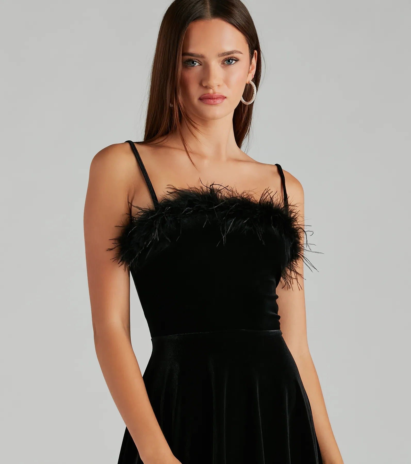 Premium Velvet Skater Dress with Marabou Trim