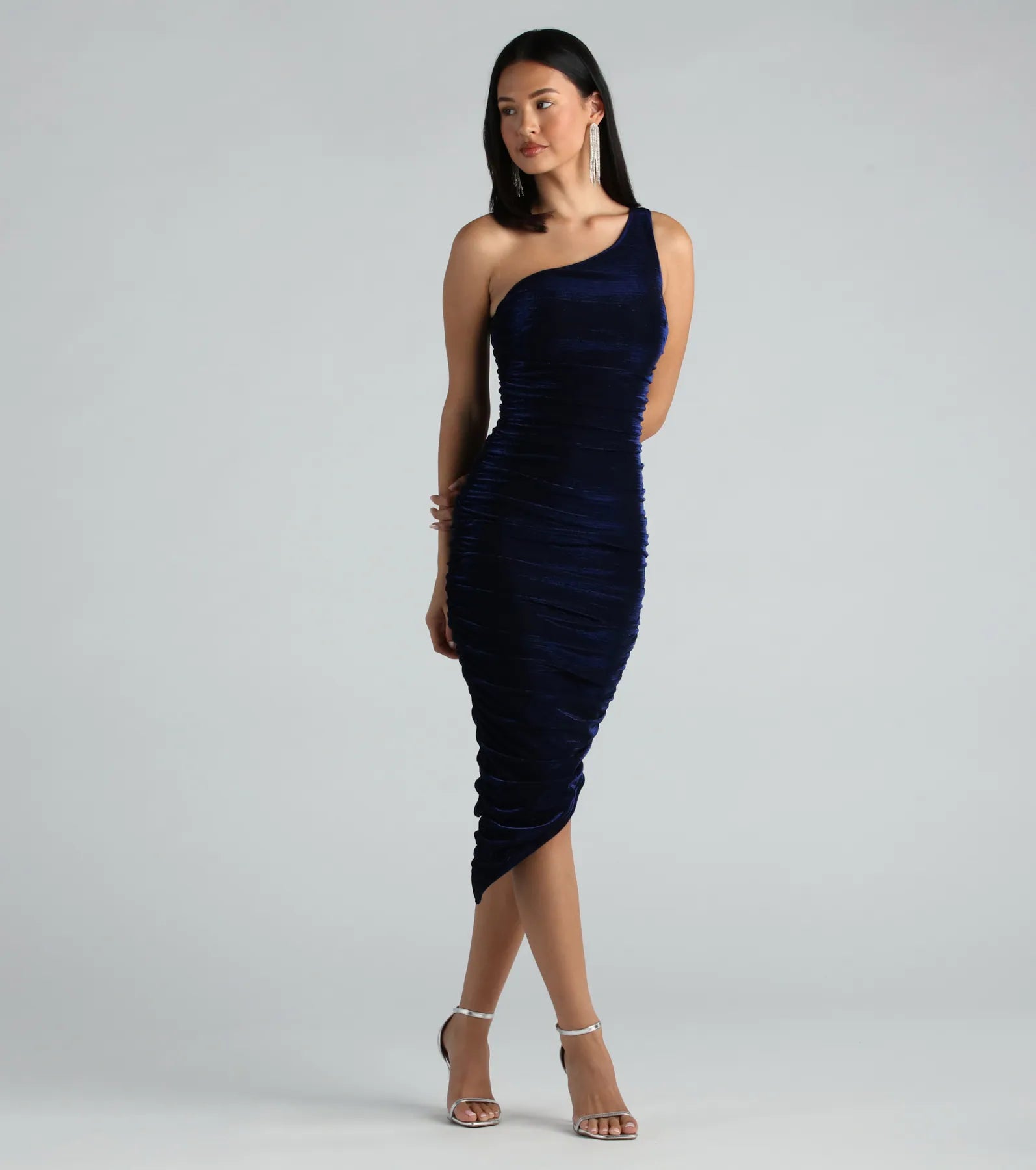 Premium Metallic One-Shoulder Midi Dress - Sweet Temptation