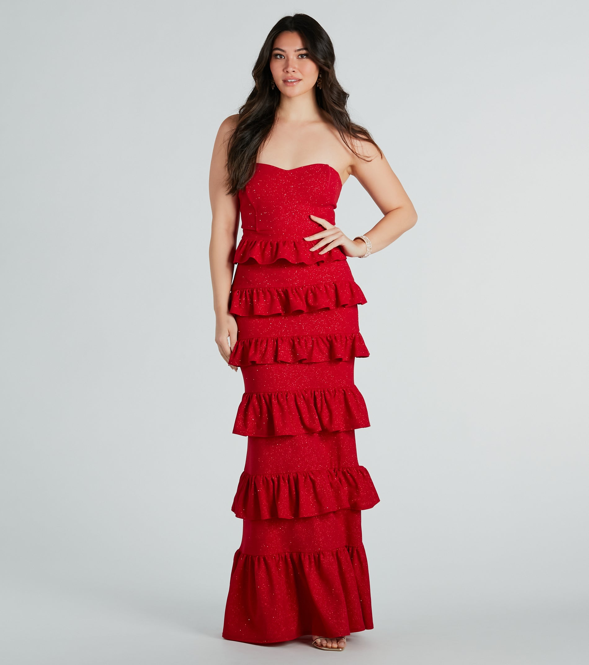 Ultimate Bridget Glitter Ruffled Evening Gown