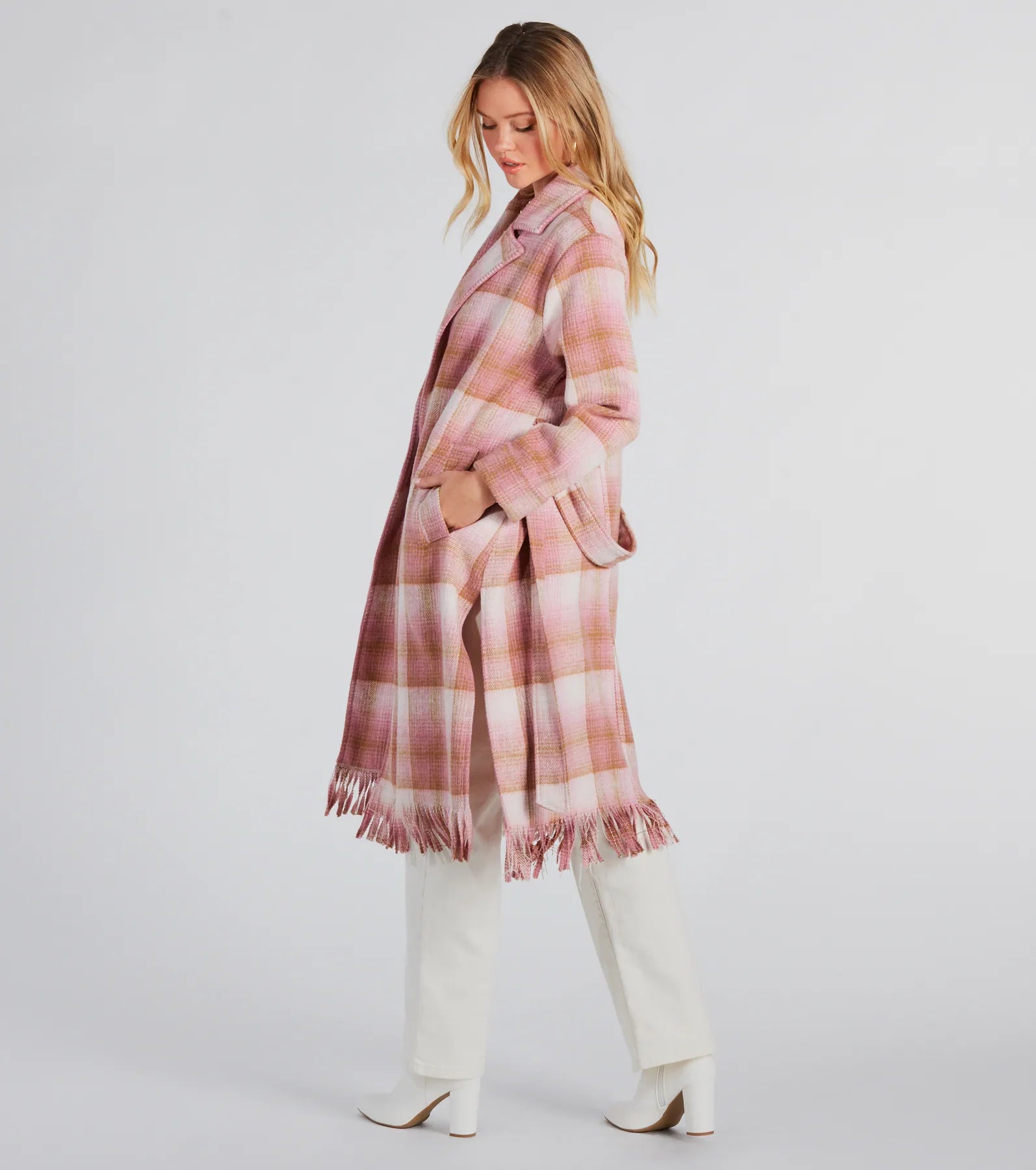 Ultimate Plaid Fringe Faux Wool Trench Coat - Winter Style Upgrade