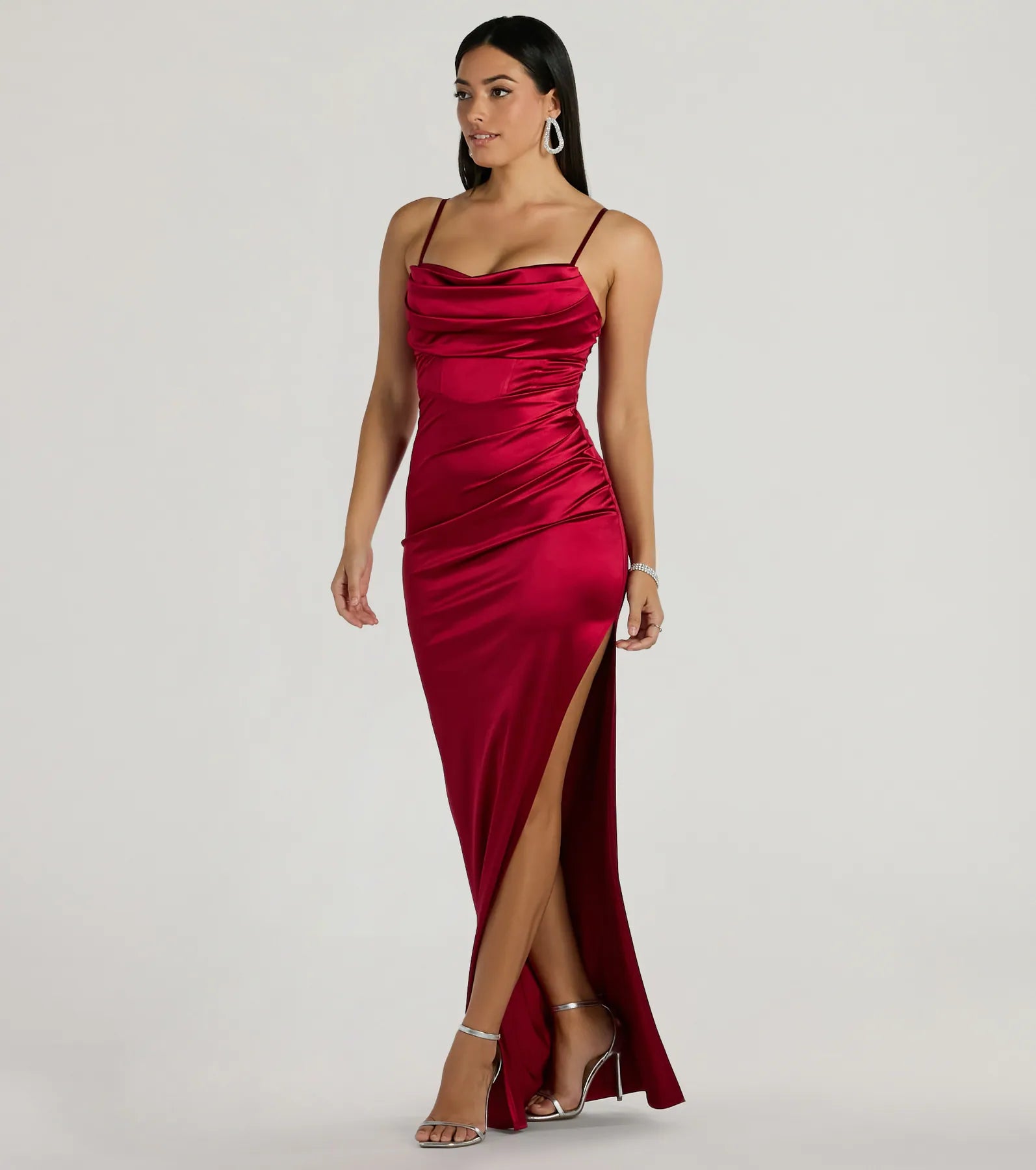 Iliana Premium Satin Corset Dress with High Slit